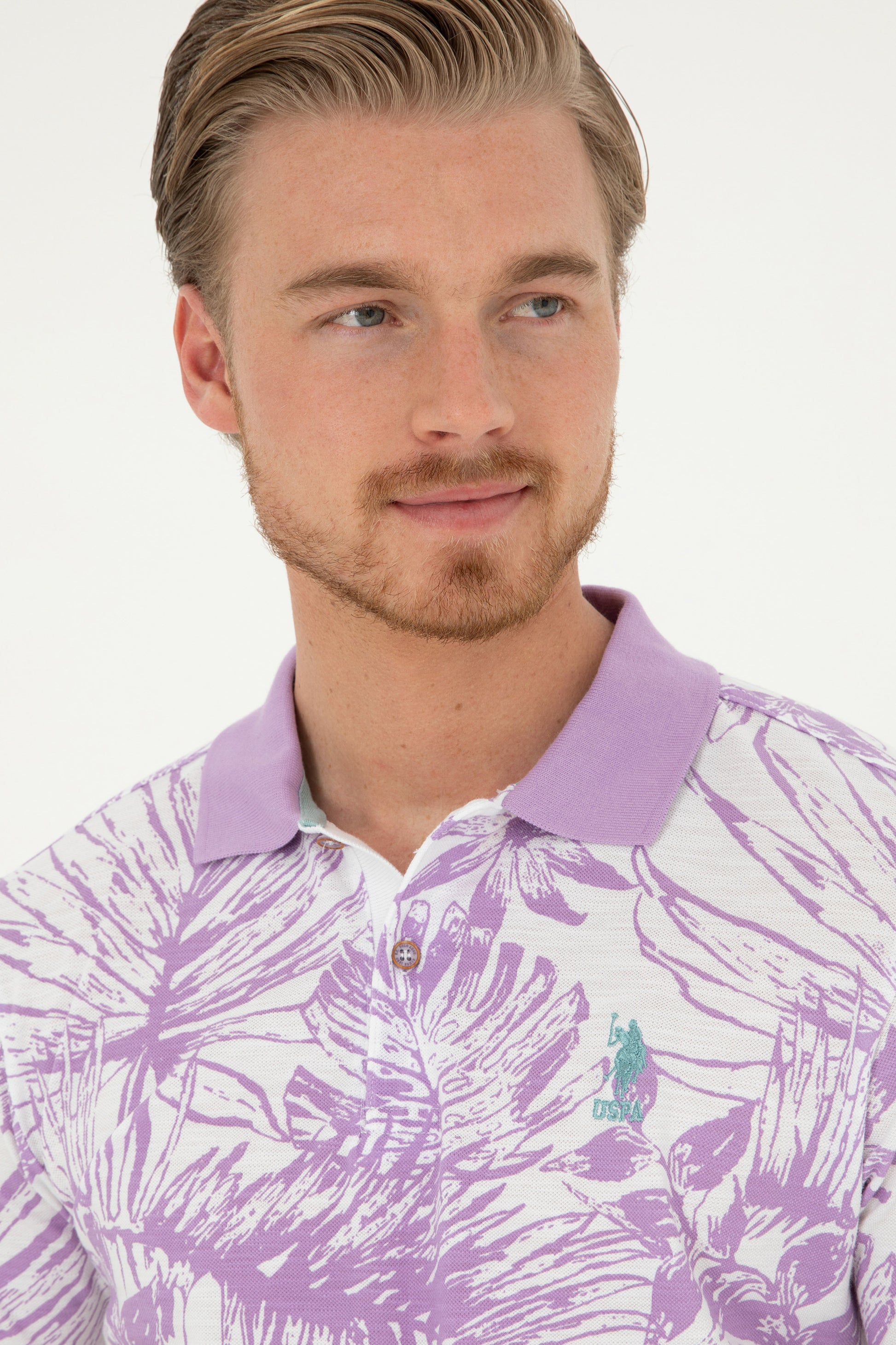 Men's Regular Fit Polo Neck Lilac T-Shirt