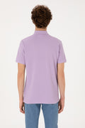 Men's Regular Fit Zipper Lilac T-Shirt