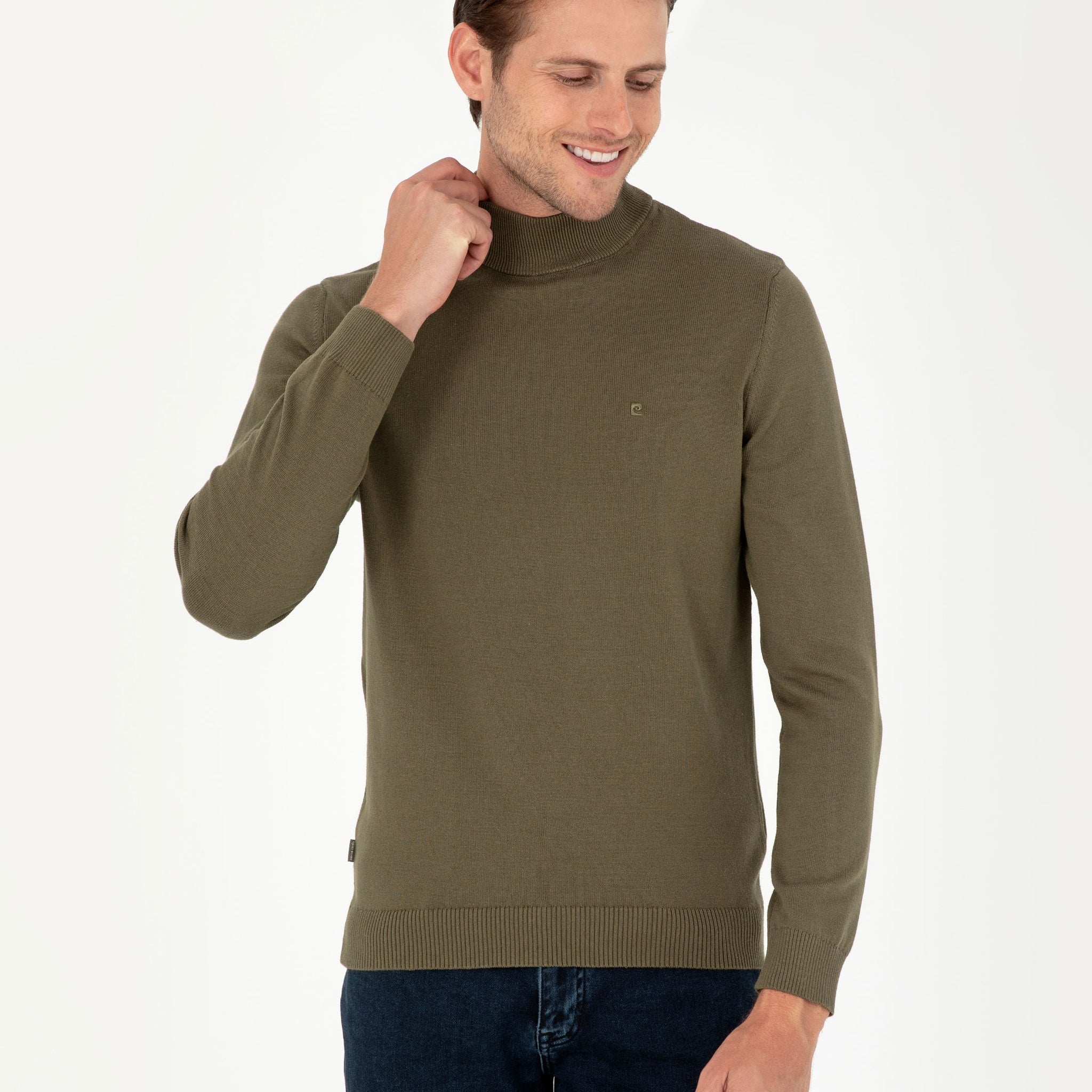 Dark Khaki Slim Fit Half Turtleneck Basic Knitwear Sweater