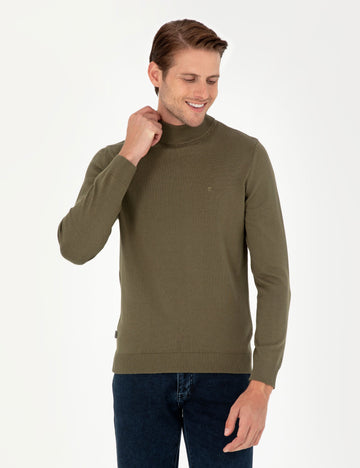 Dark Khaki Slim Fit Half Turtleneck Basic Knitwear Sweater