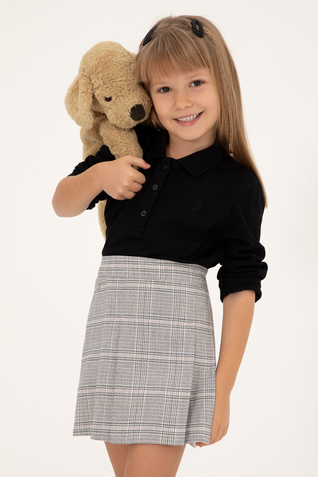 Girls' Black Polo Neck Basic Sweatshirt