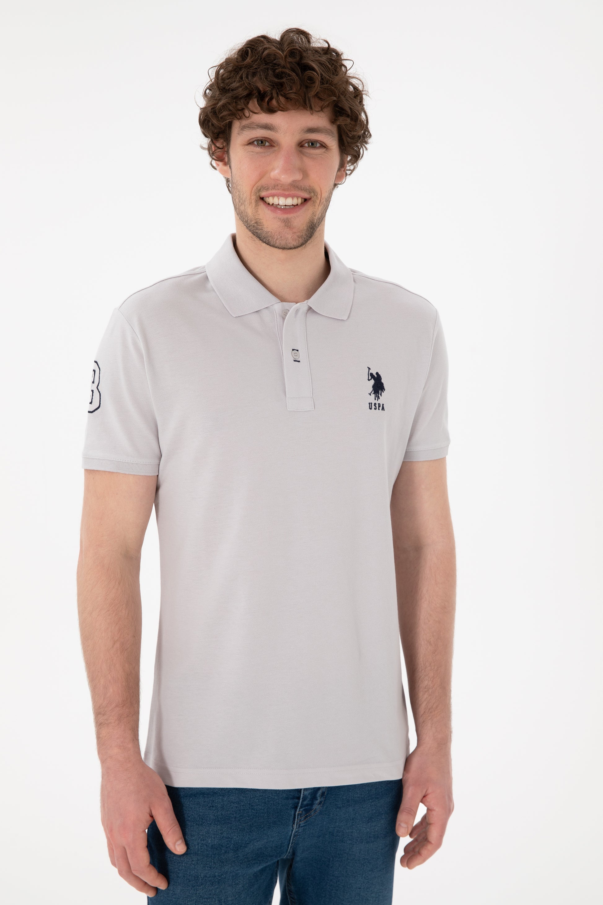 Men's Slim Fit Polo Neck Light Gray Basic T-Shirt