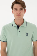 Men's Slim Fit Polo Neck Water Green Basic T-Shirt