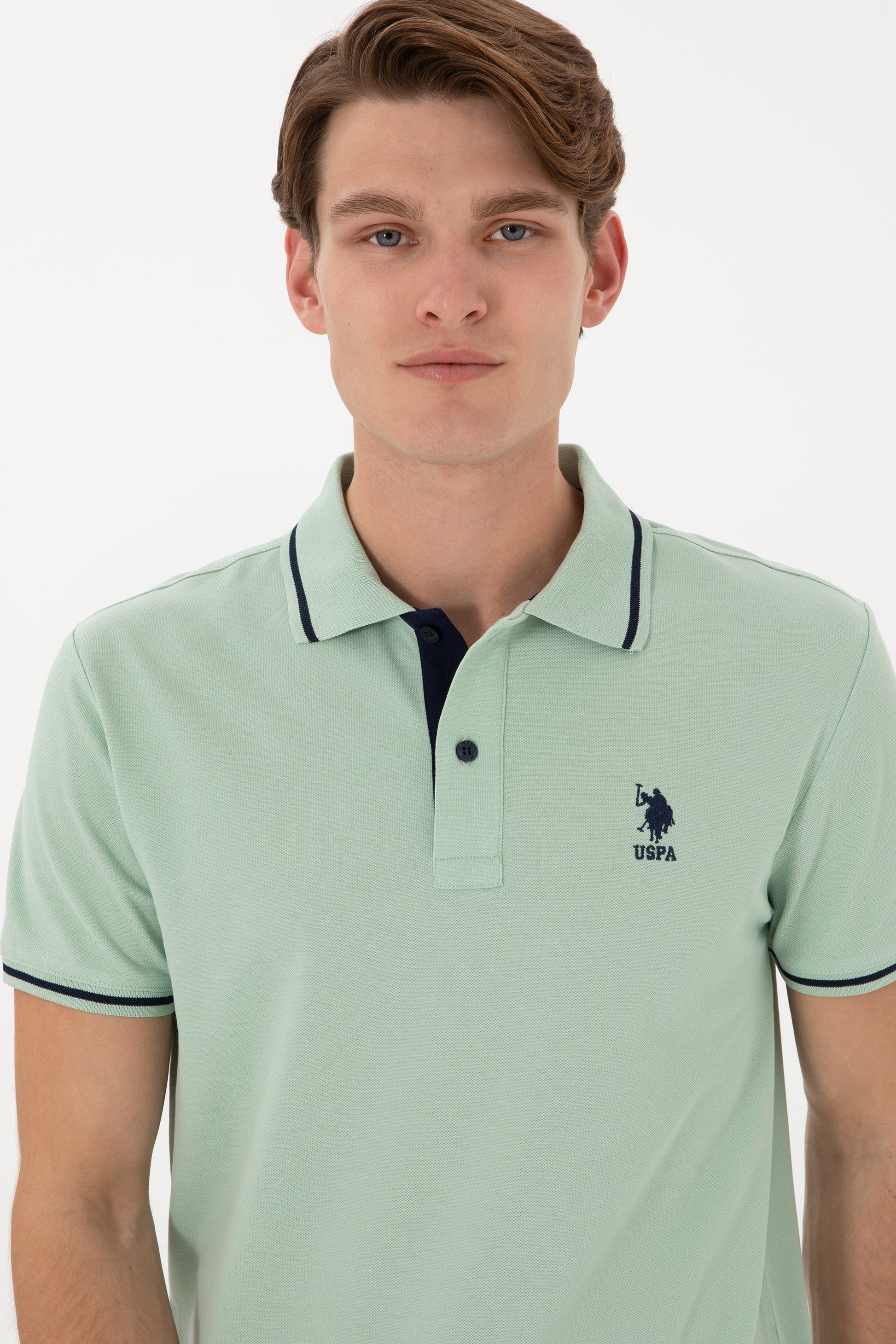 Men's Slim Fit Polo Neck Water Green Basic T-Shirt