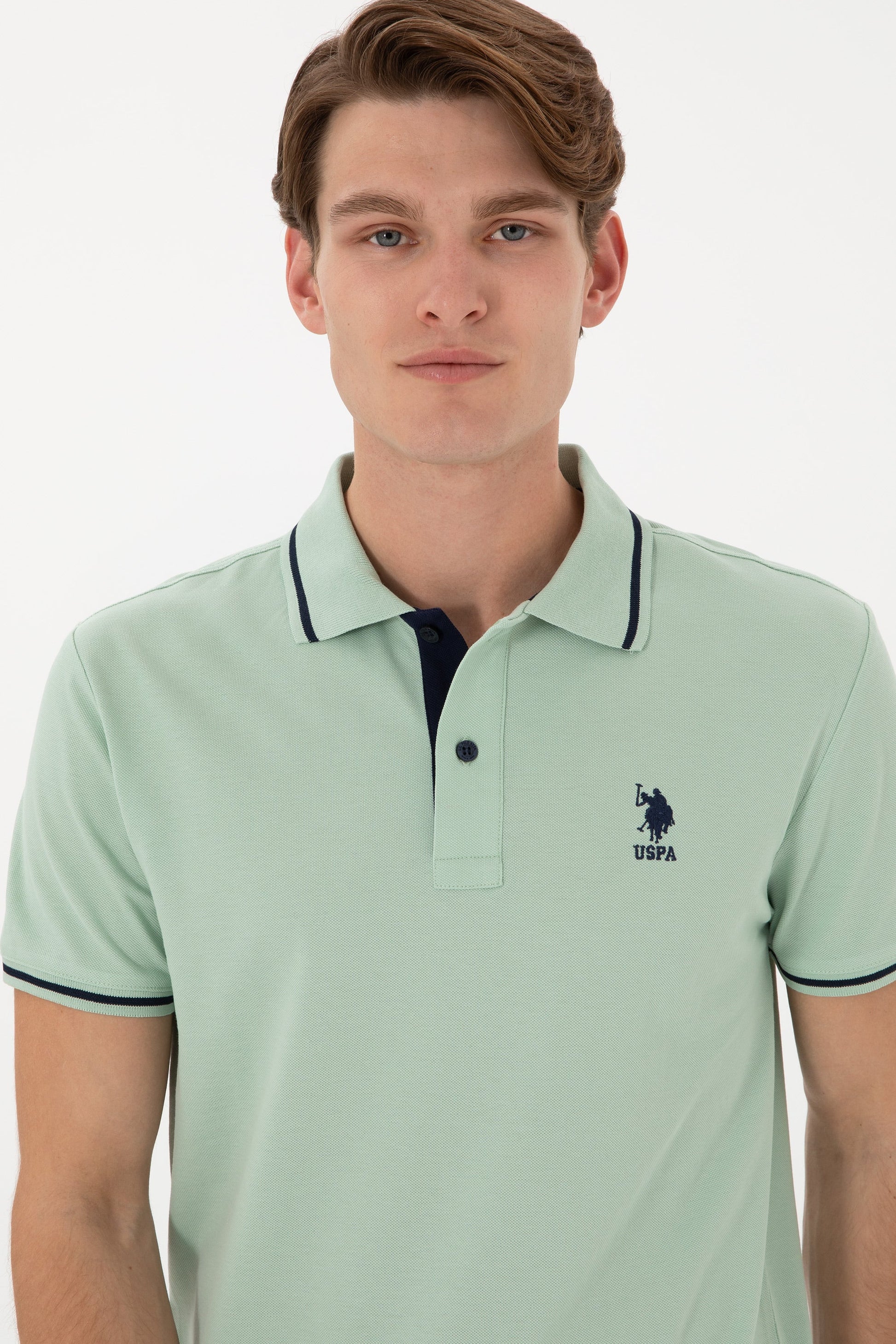 U.S. Polo Assn. - Men's Slim Fit Polo Neck Water Green Basic T-Shirt