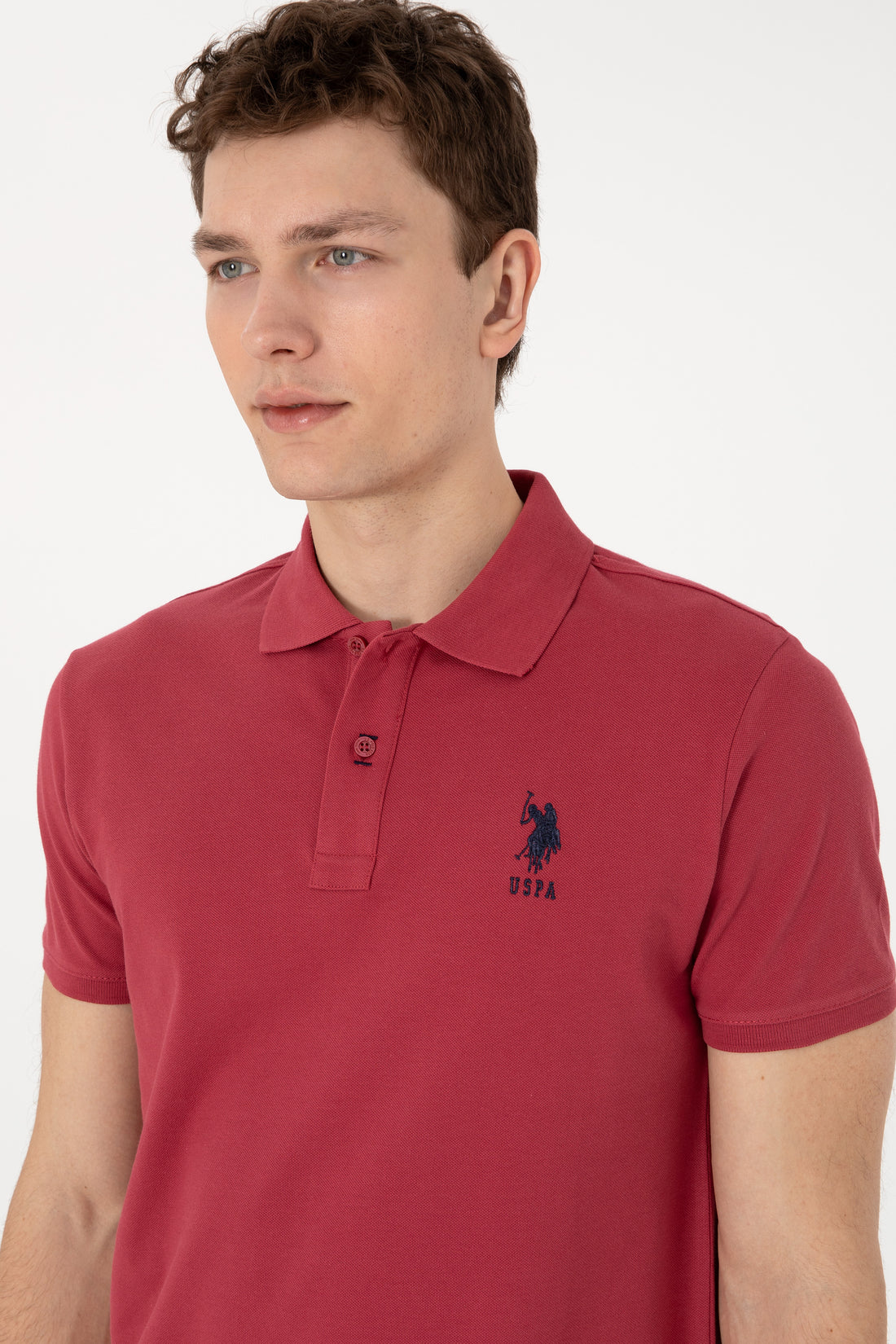 Men's Slim Fit Polo Neck Cherry Basic T-Shirt
