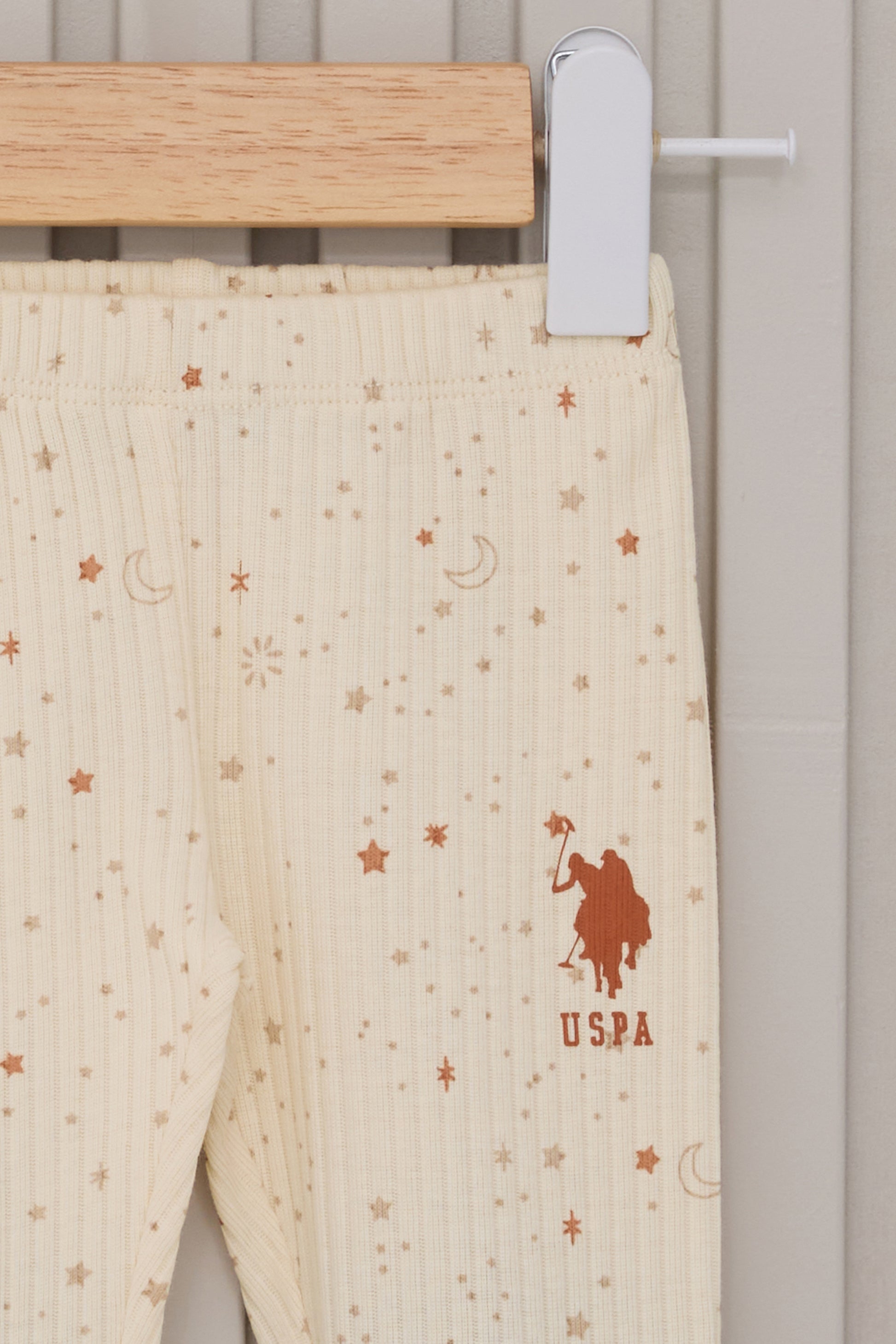 Baby Girl Cream Sky Pattern Ribbed 100% Cotton 3-Piece Pajama Set