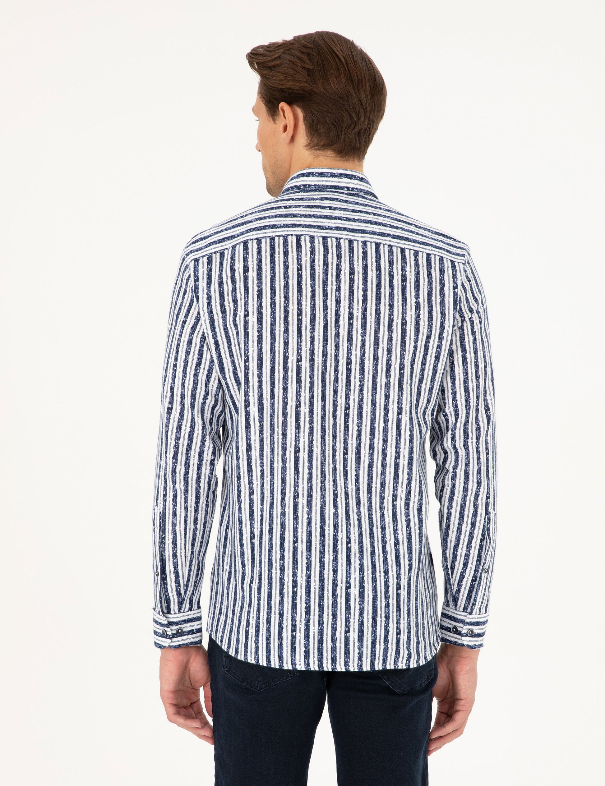 Navy Blue Slim Fit Long Sleeve Shirt