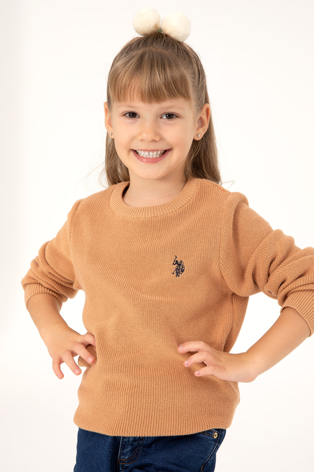 Girls' Camel Crew Neck Basic Sweater