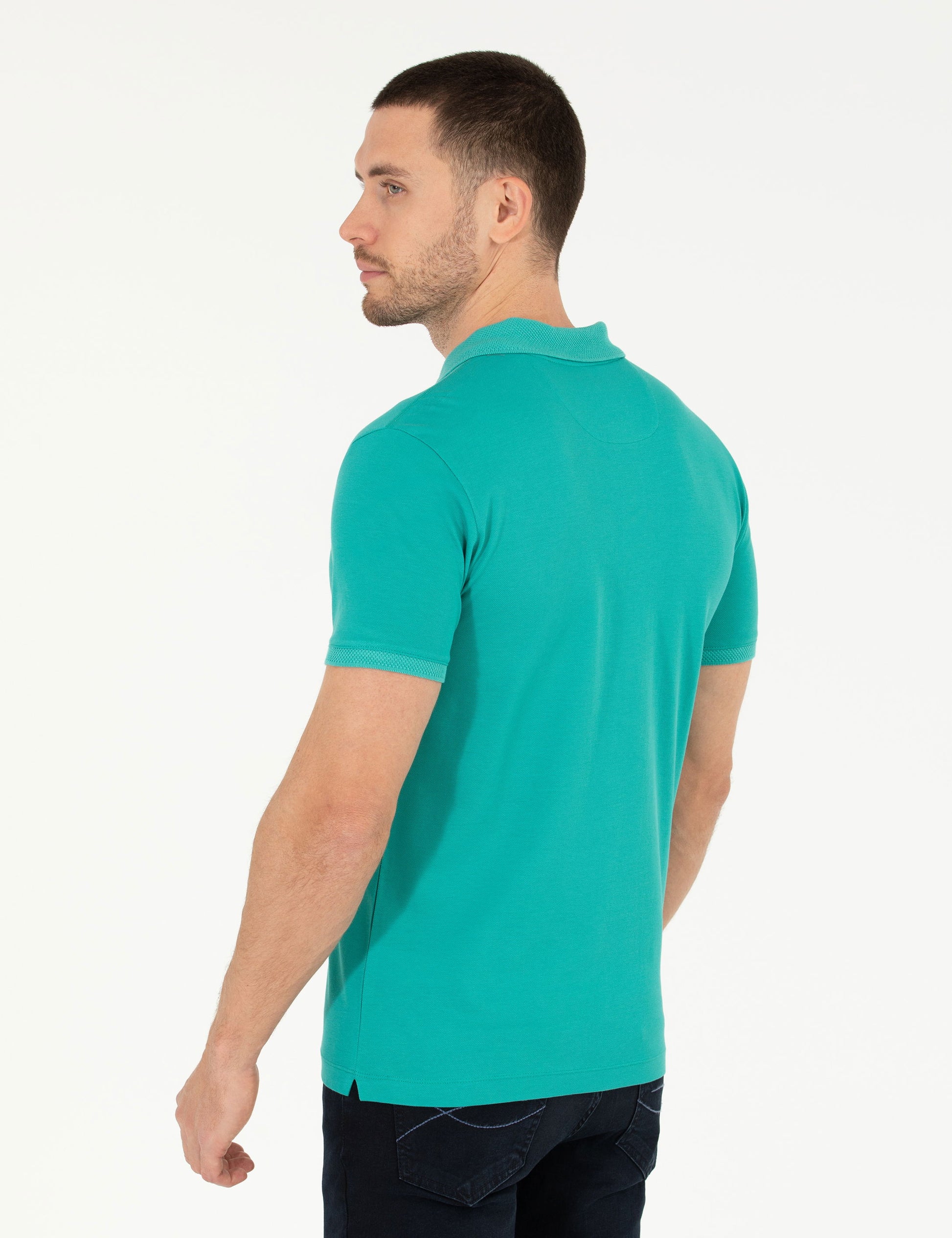 Green Slim Fit Polo Neck Mercerized T-Shirt