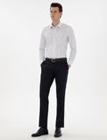 Navy Blue Slim Fit Striped Long Sleeve Shirt
