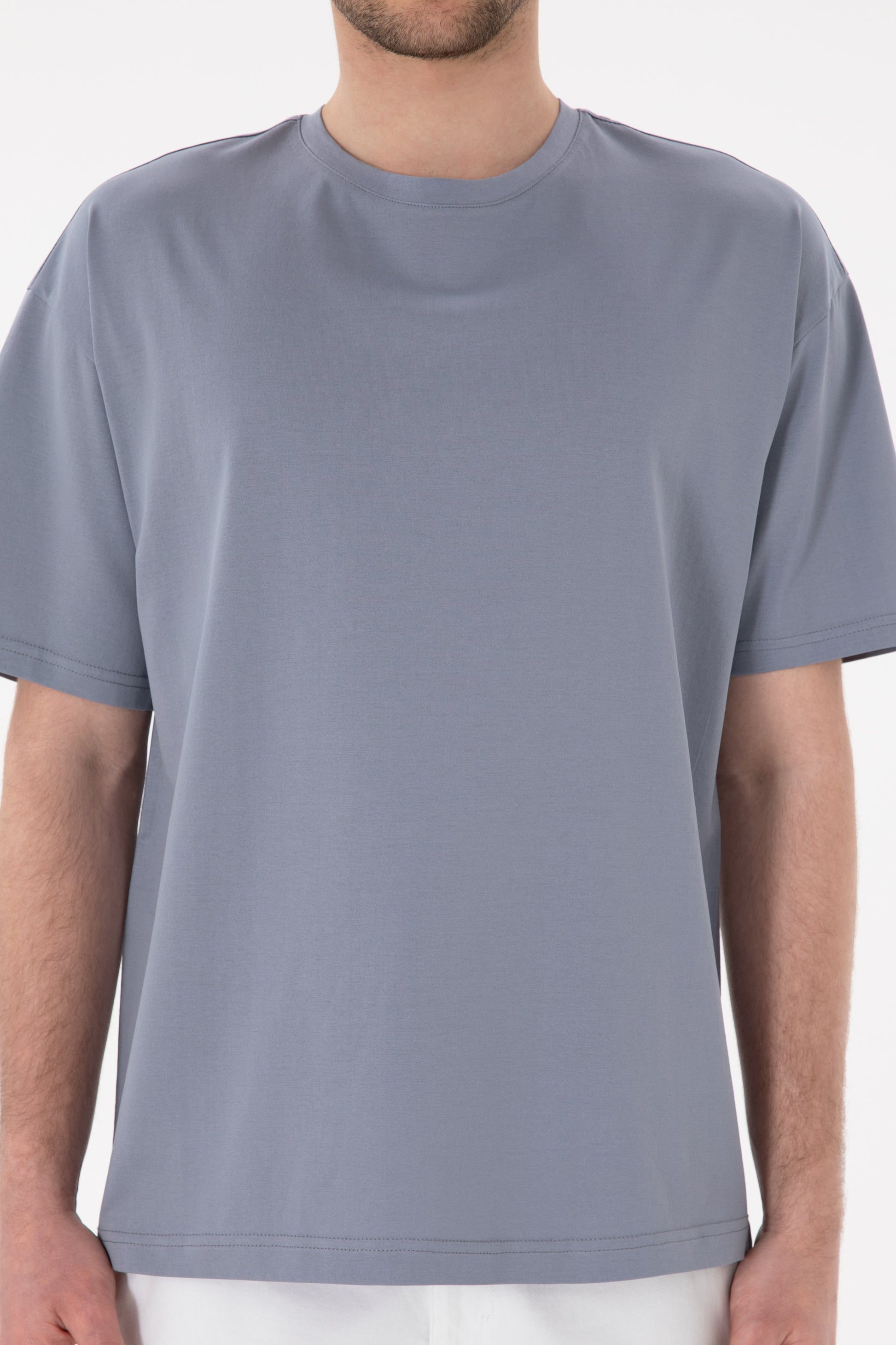 Men's Comfort Fit Crew Neck Blue Mercerized Basic T-Shirt