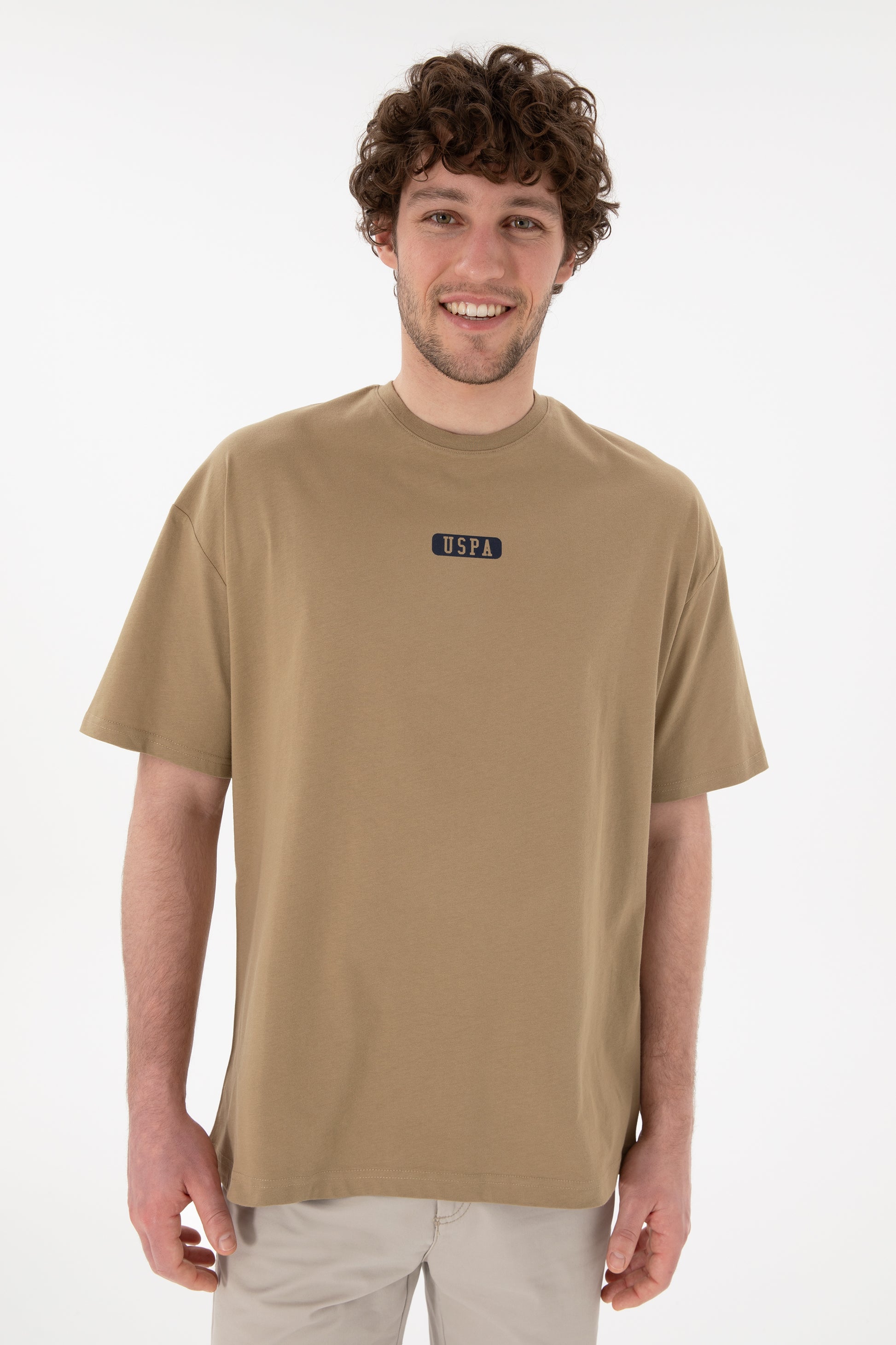 Men's Oversize Fit Crew Neck Khaki T-shirt