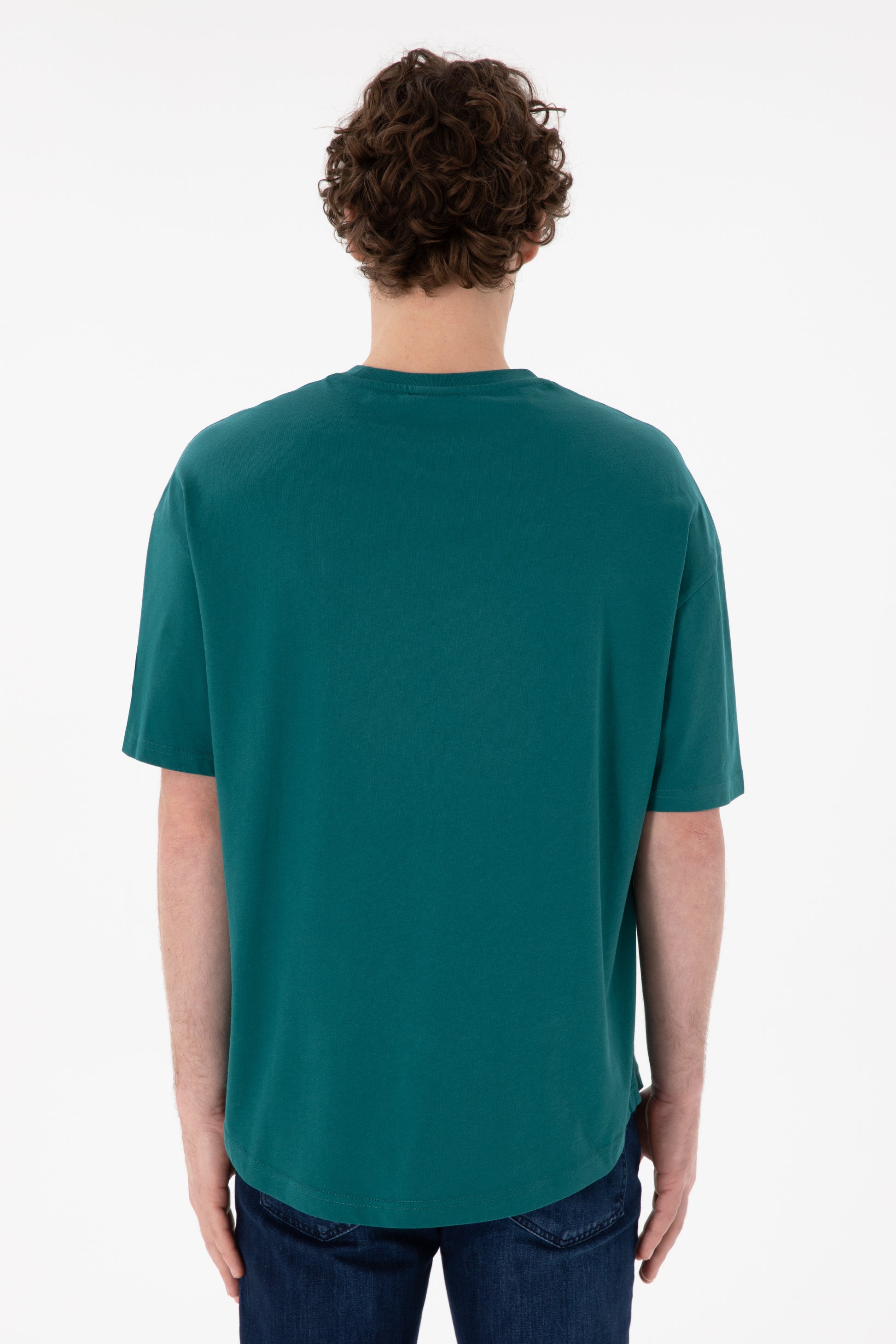 Men's Long Fit Crew Neck Dark Green Basic T-Shirt