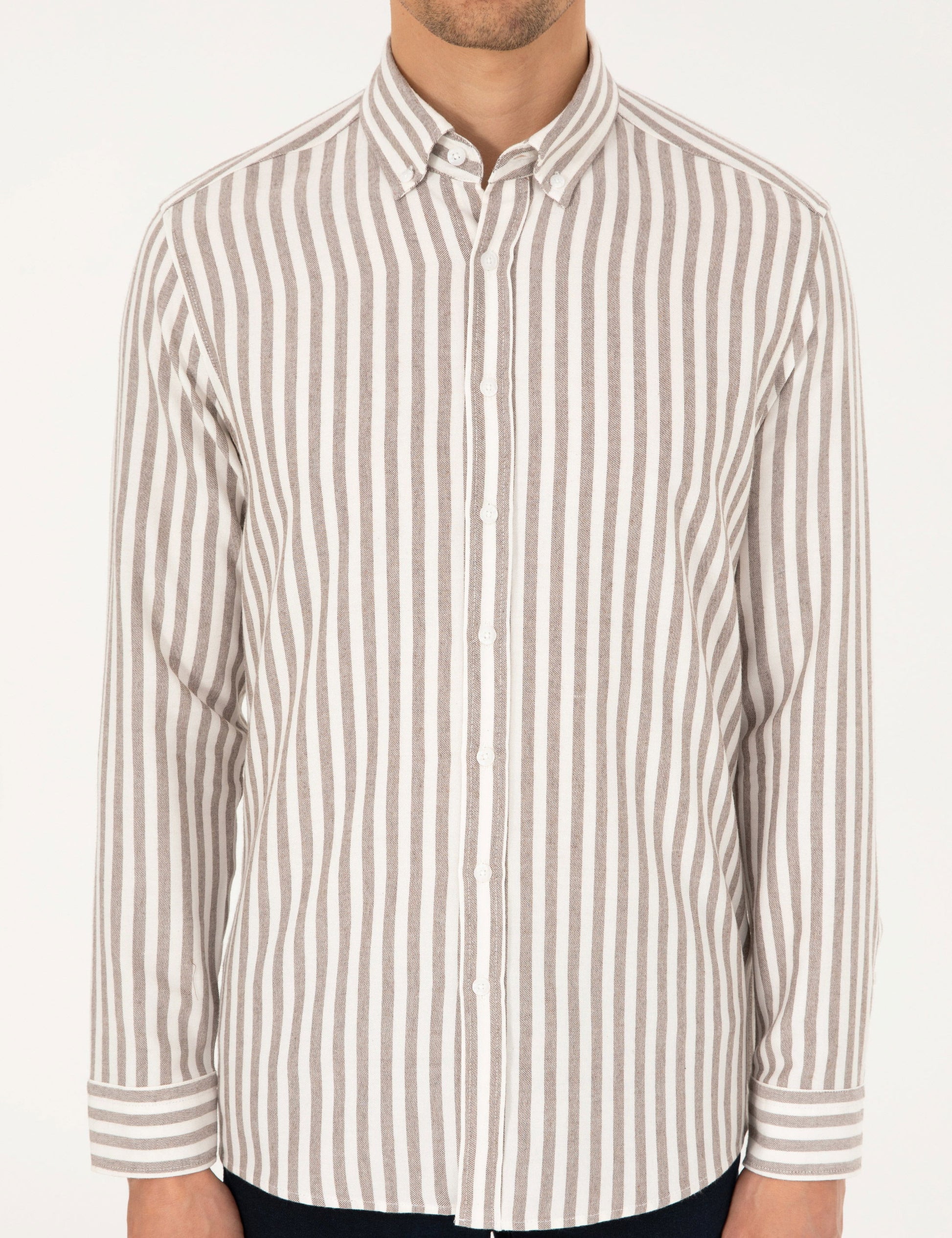 Brown Regular Fit Striped Long Sleeve Shirt