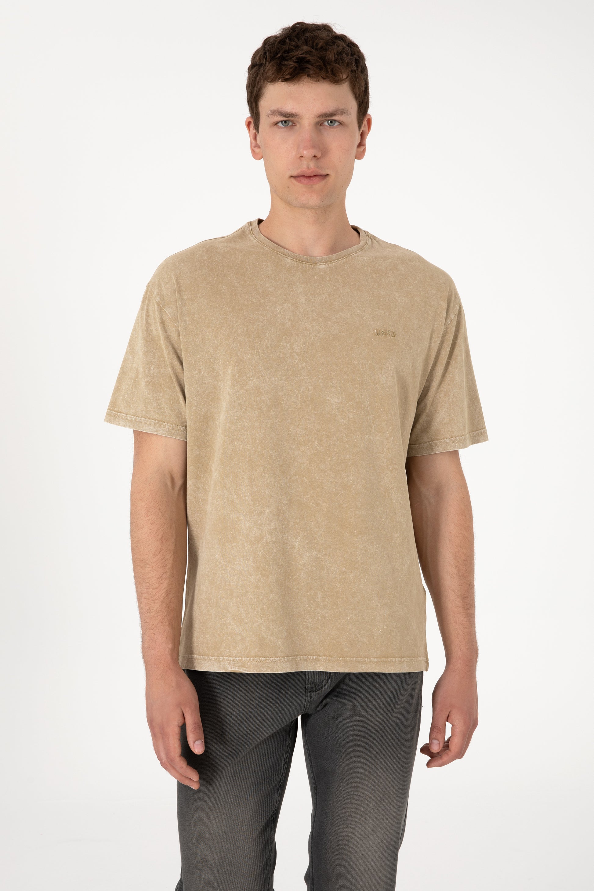 Men's Comfort Fit Crew Neck Khaki Wash T-Shirt