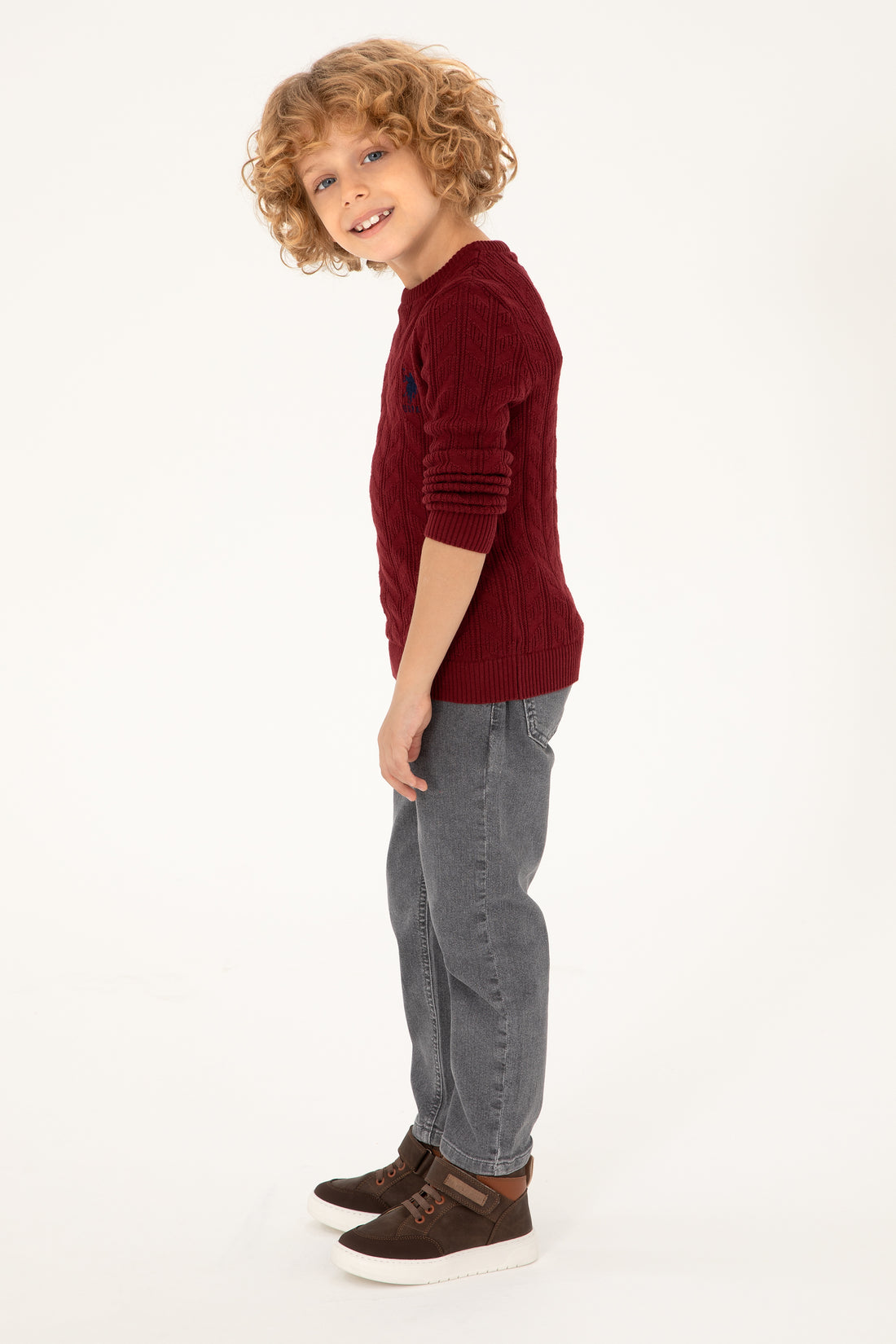 Boys' Burgundy Basic Crew Neck Sweater