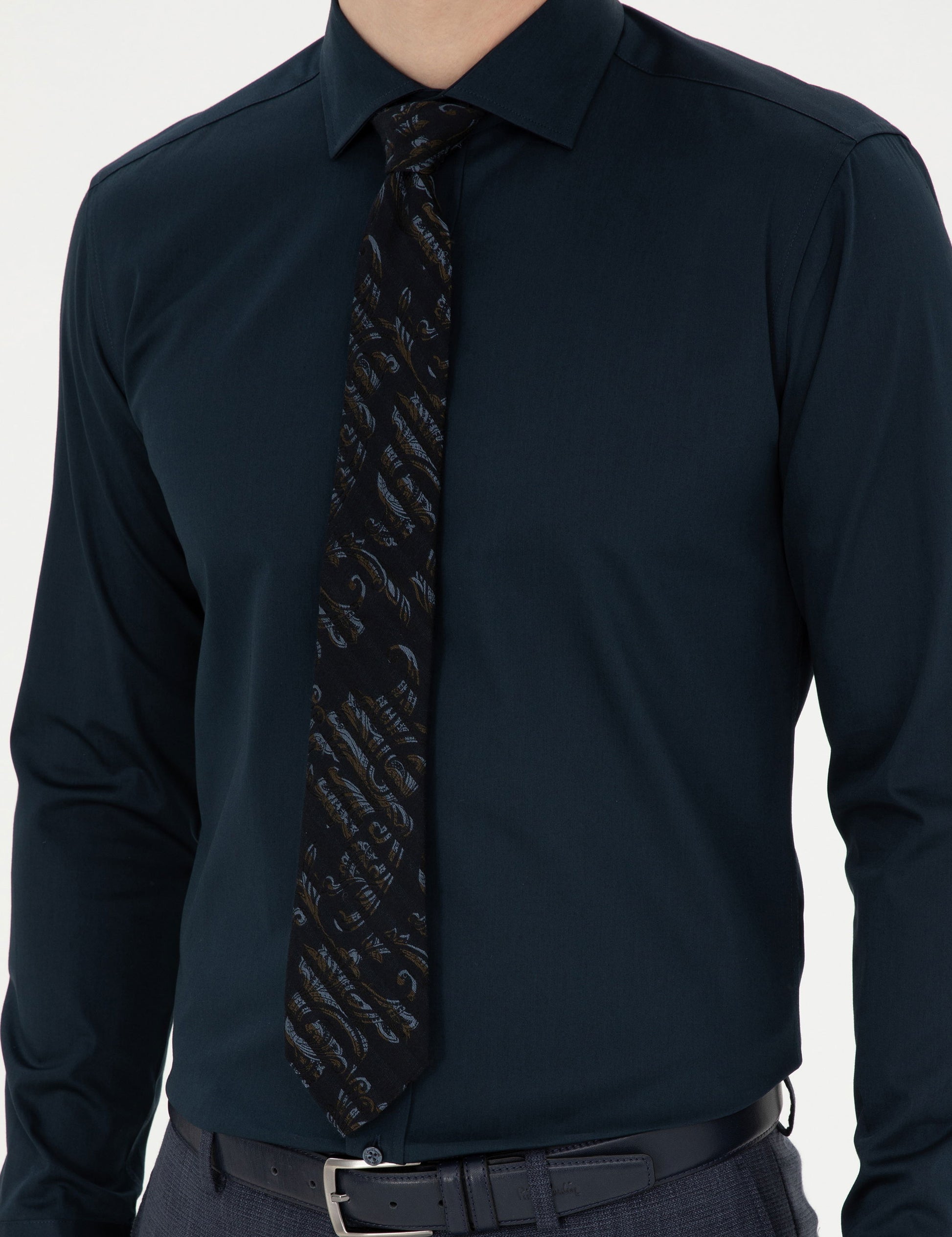 Navy Blue Ex. Slim Fit Long Sleeve Basic Shirt