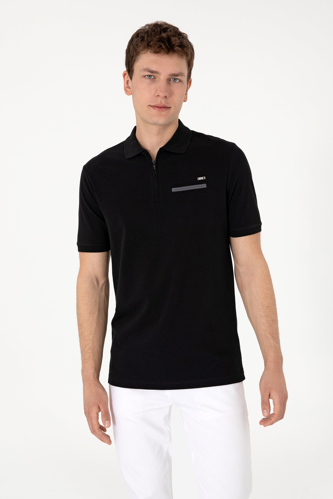 Men's Regular Fit Zipper Black T-Shirt