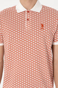 Men's Regular Fit Polo Neck Powder Printed T-Shirt