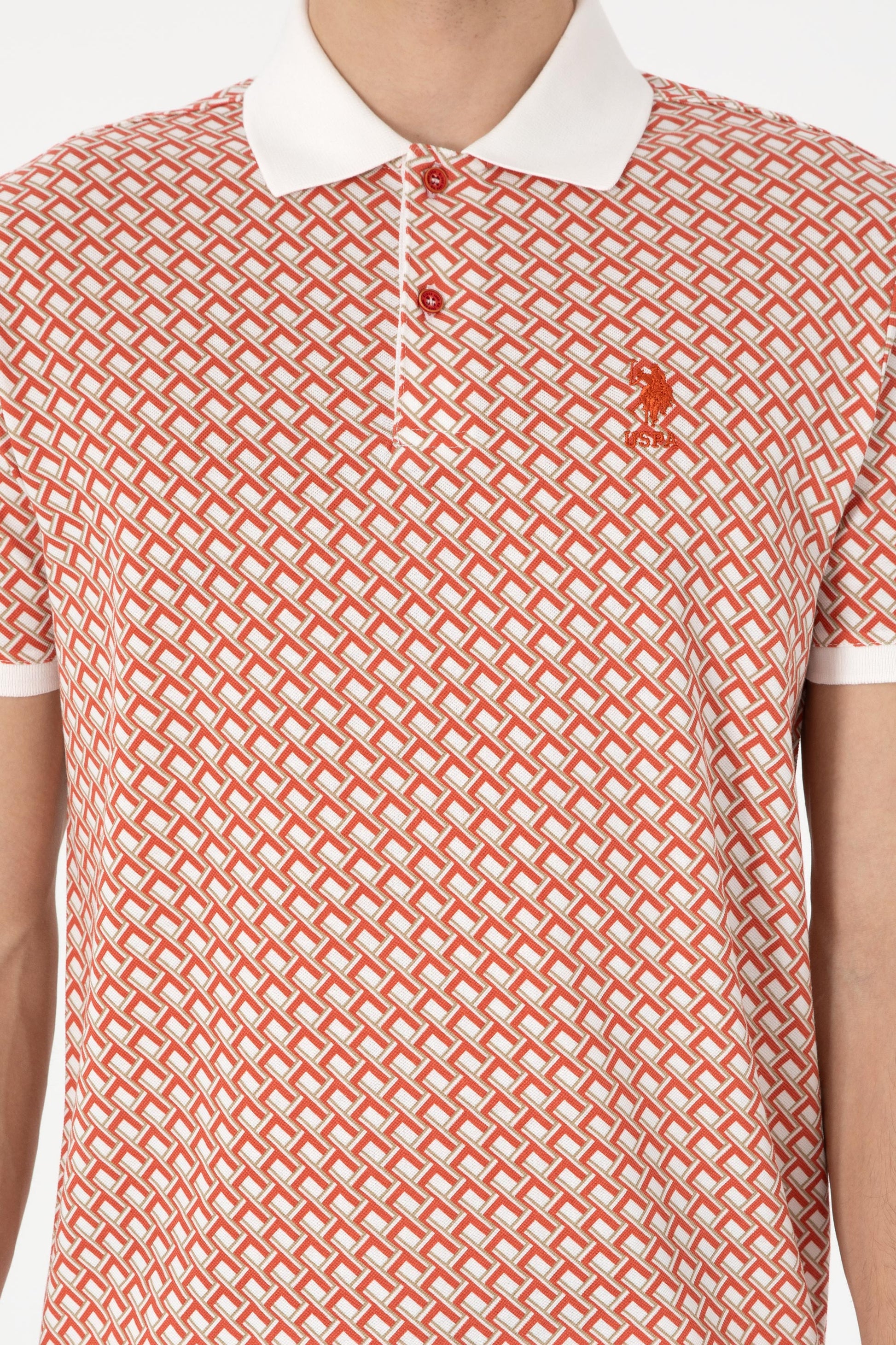 Men's Regular Fit Polo Neck Powder Printed T-Shirt