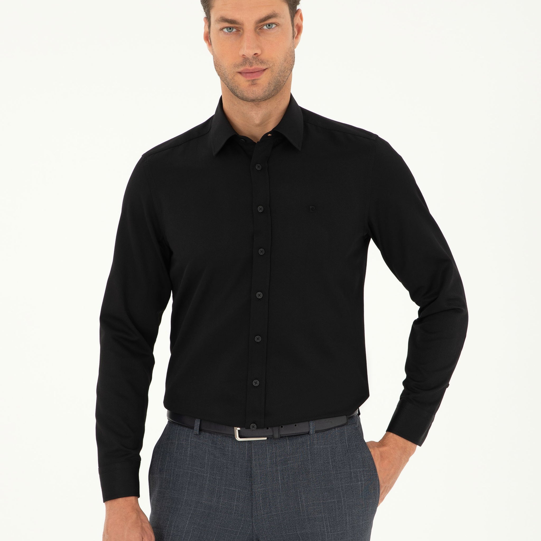 Black Slim Fit Chunky Long Sleeve Shirt