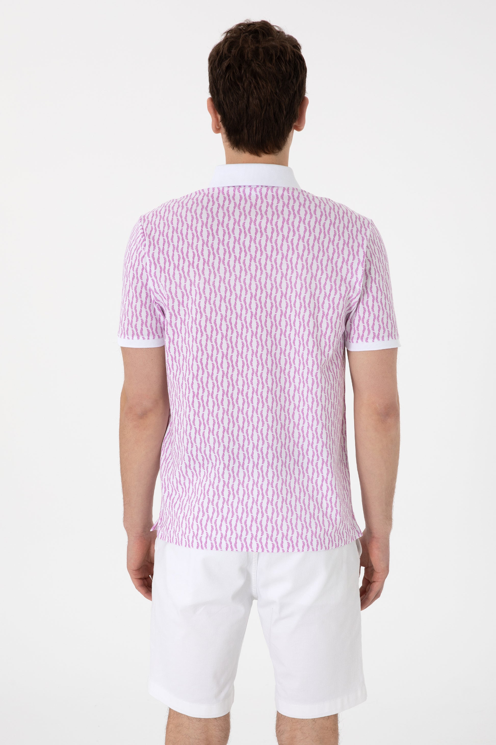 Men's Regular Fit Polo Neck Purple Patterned T-Shirt