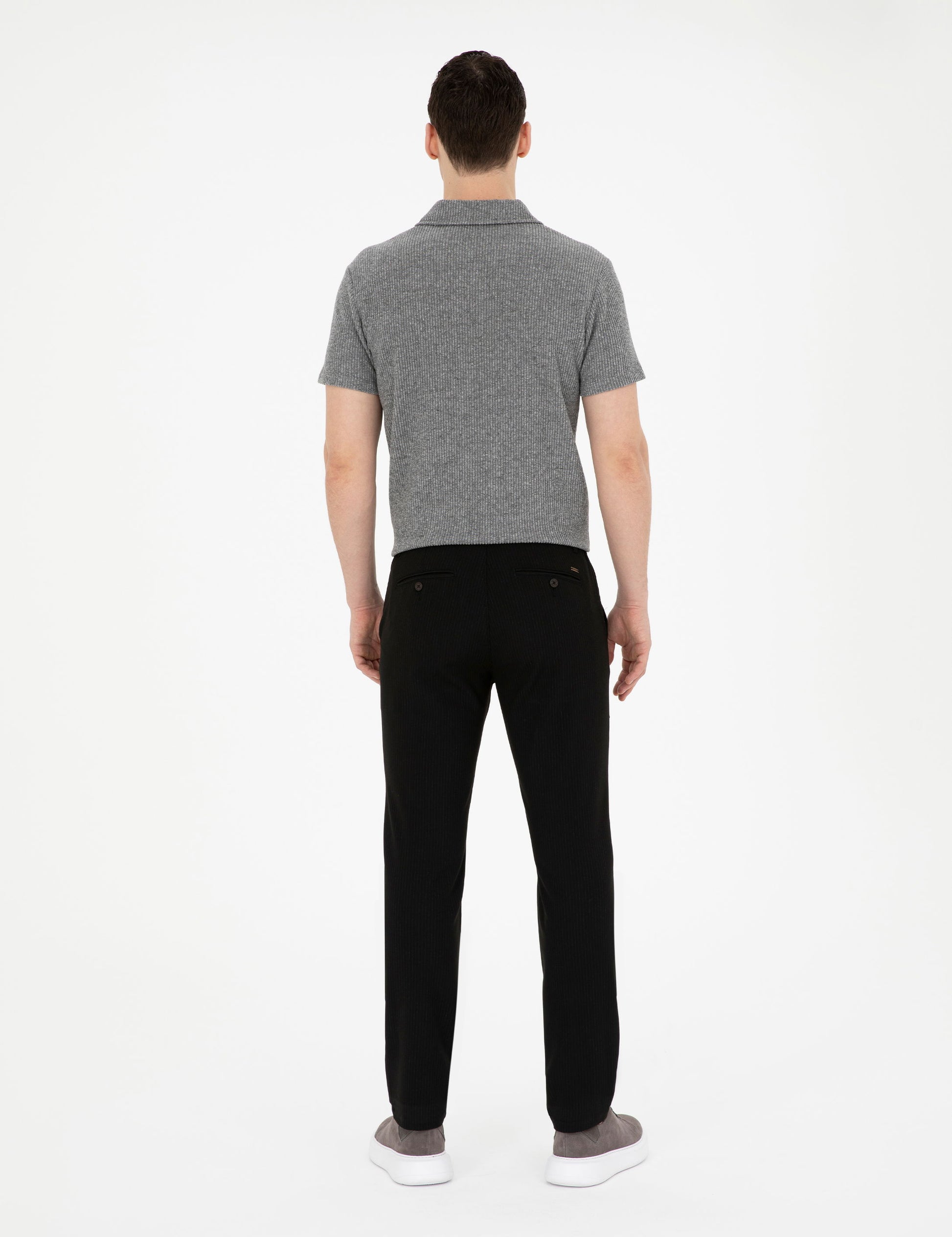 Black Slim Fit Canvas Striped Pants