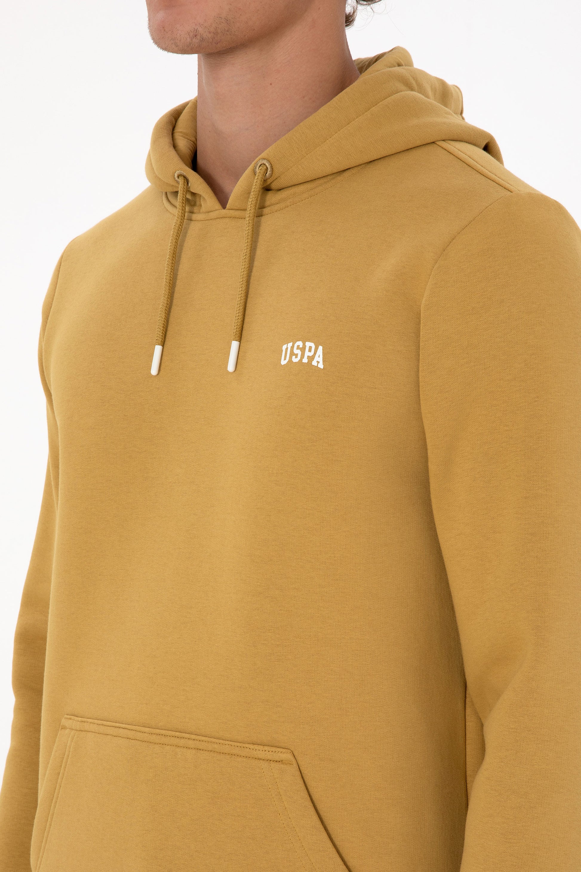 Erkek Regular Fit Kapüşonlu Hardal Basic Sweatshirt