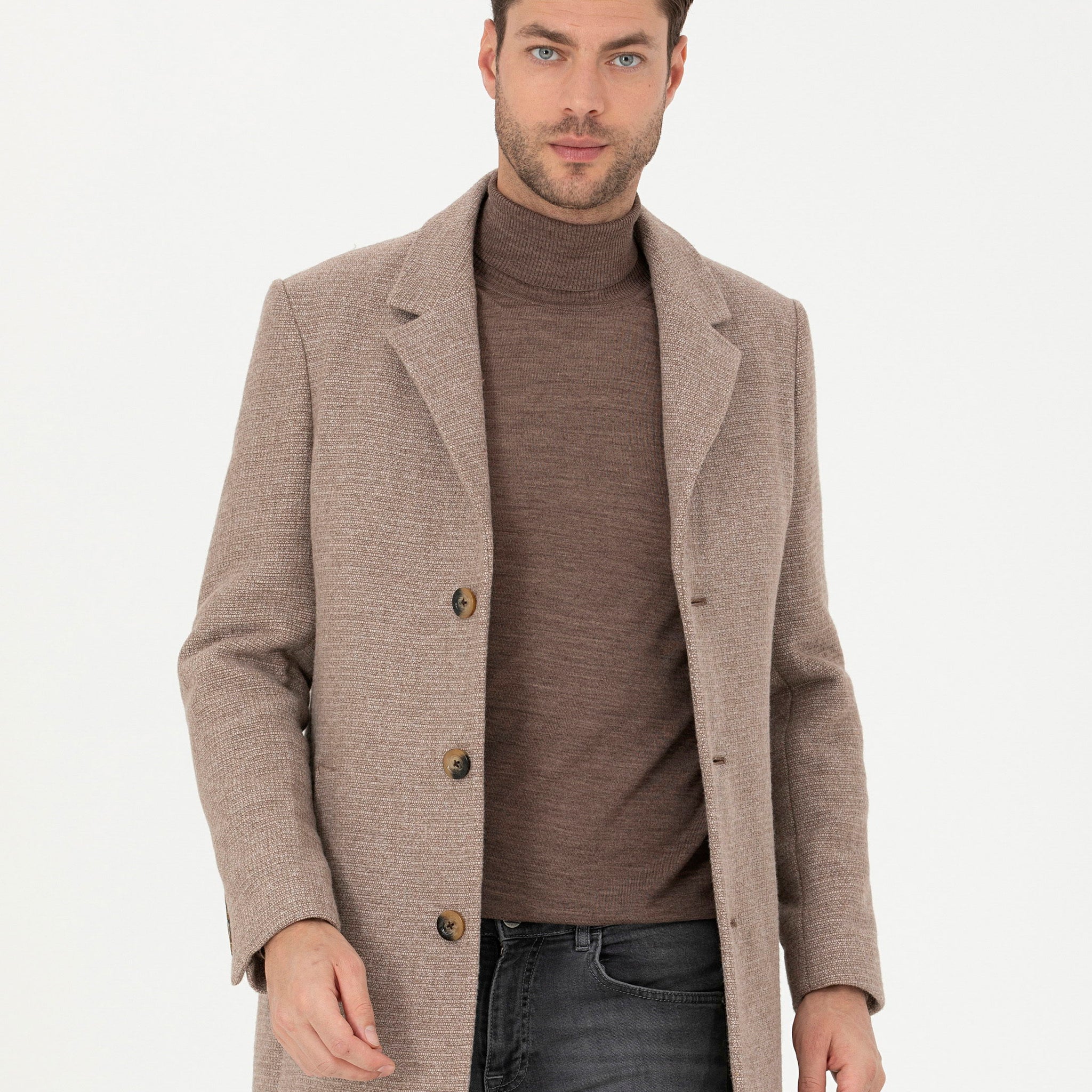 Brown Wool Blend Extra Slim Fit Cashmere Coat