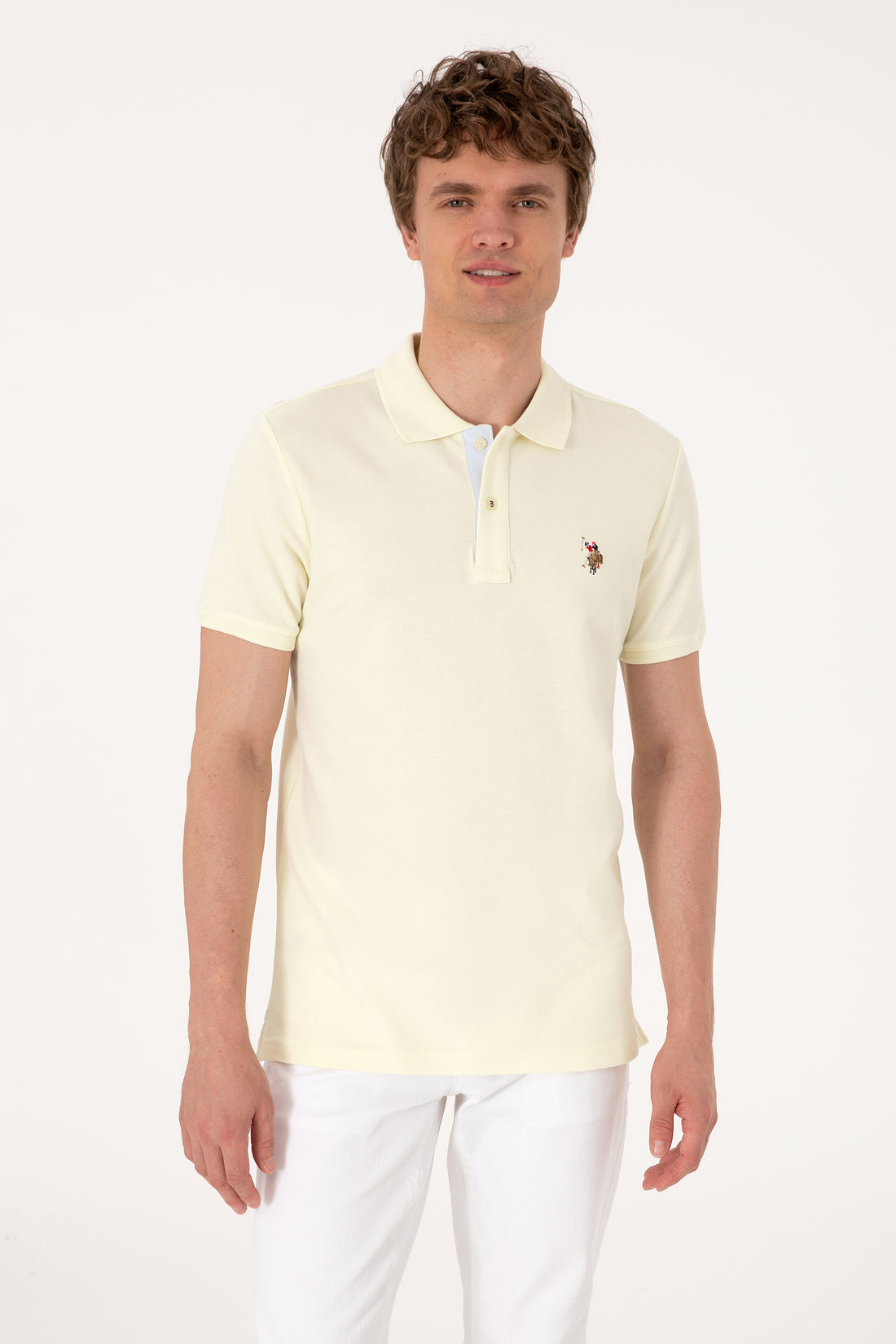 Men's Slim Fit Polo Neck Lemon Basic T-Shirt