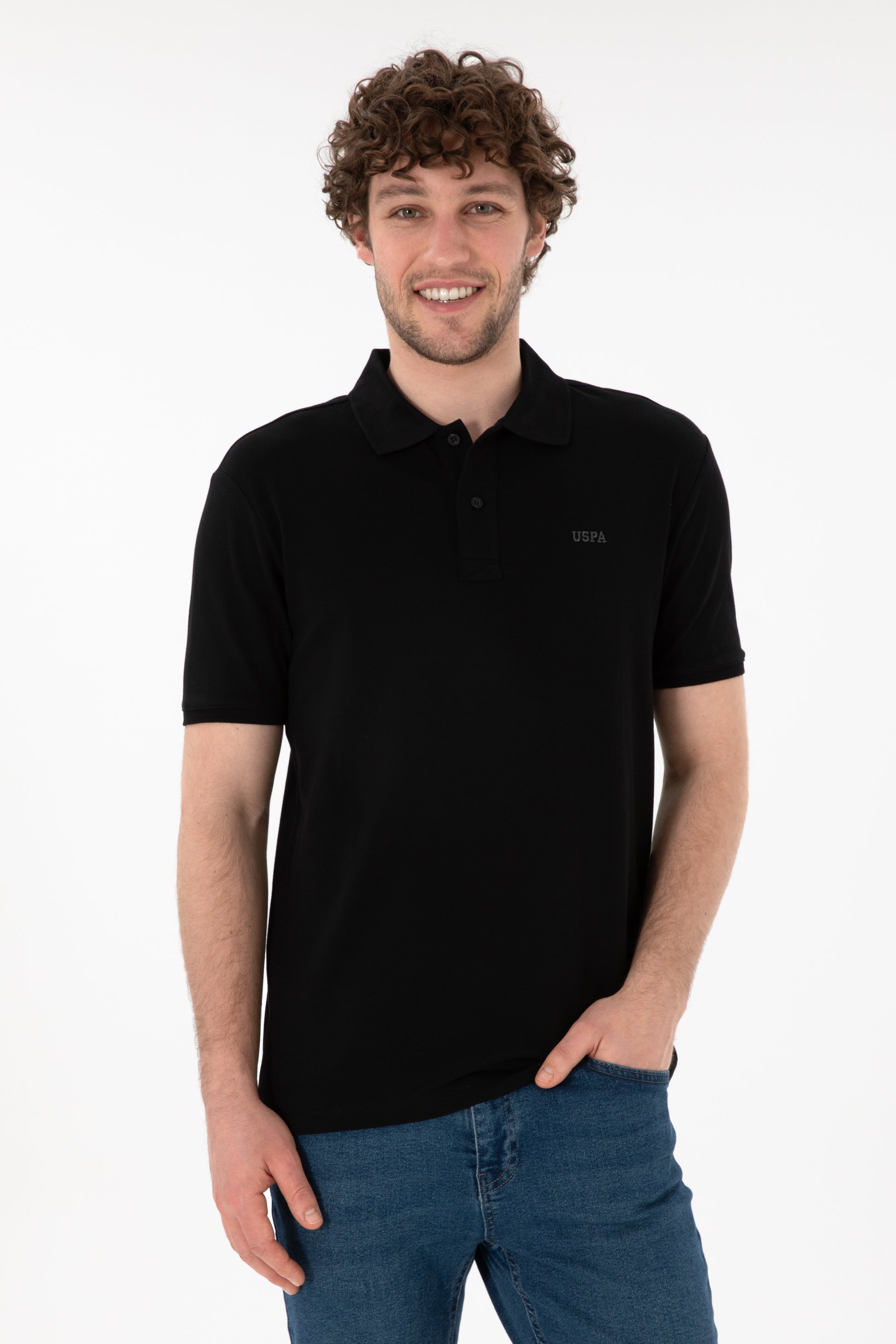 Men's Regular Fit Polo Neck Black Basic T-Shirt