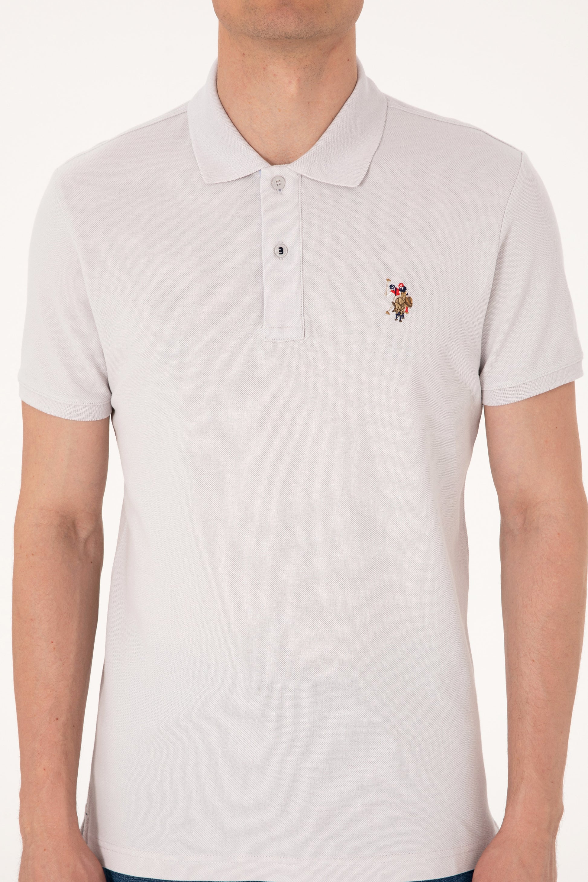 Men's Slim Fit Polo Neck Light Gray Basic T-Shirt