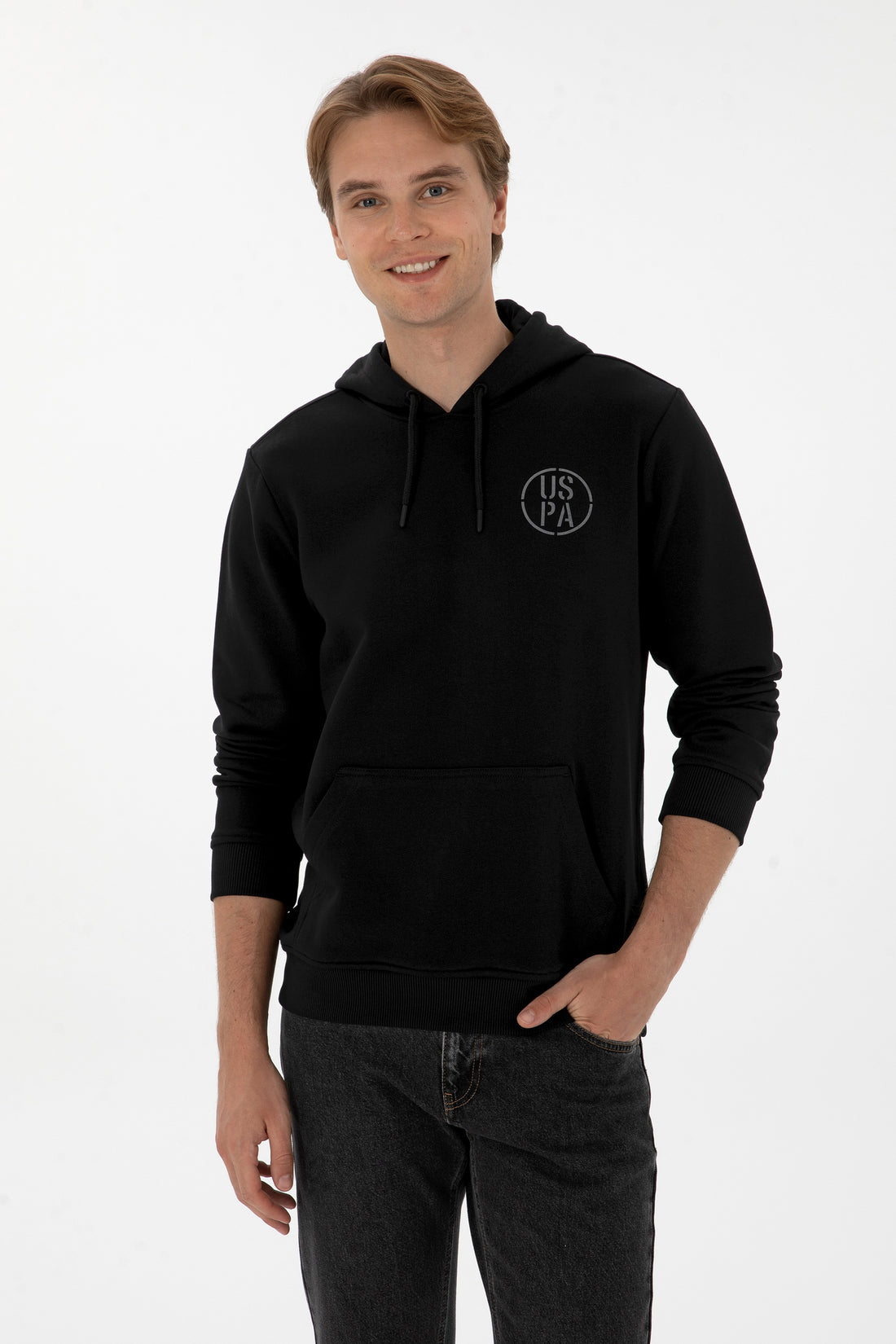 Erkek Regular Fit Kapişonlu Siyah Sweatshirt