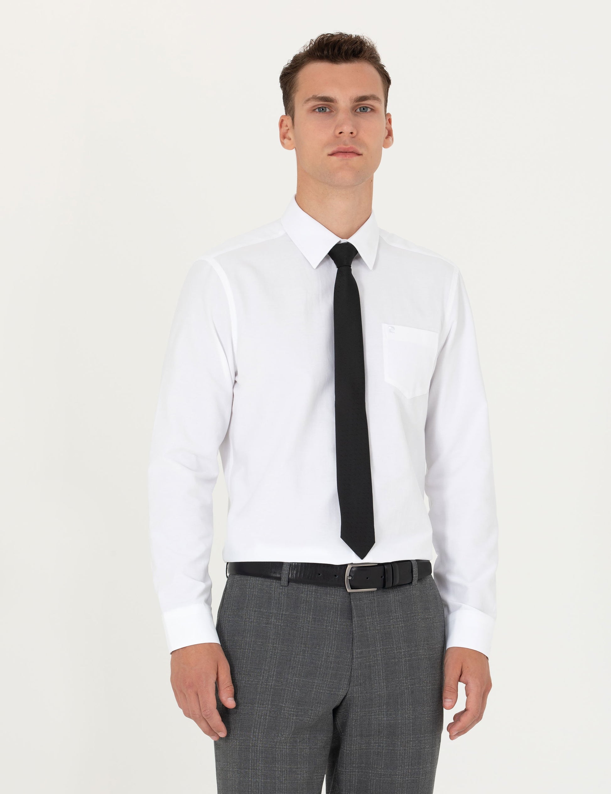 White Regular Fit Long Sleeve Basic Shirt