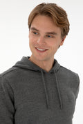 Erkek Regular Fit Kapişonlu Antrasit Melanj Basic Sweatshirt