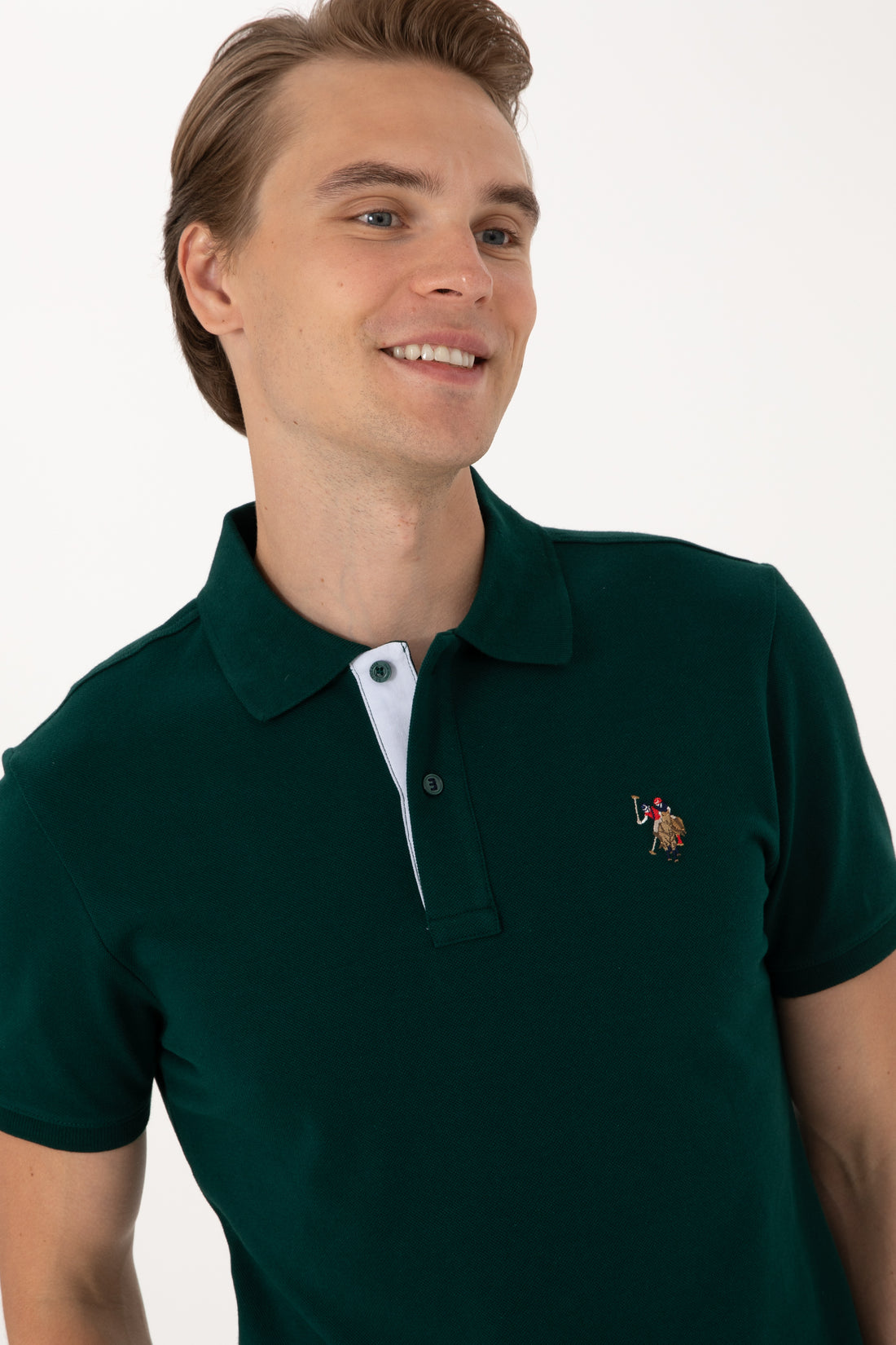 Men's Slim Fit Polo Neck Dark Green Basic T-Shirt
