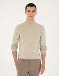 Sand Melange Slim Fit Half Turtleneck Basic Knitwear Sweater