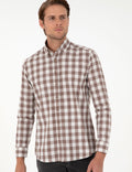 Brown Checkered Regular Fit Long Sleeve Shirt