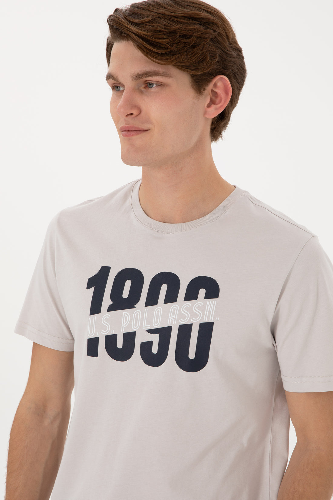 Men's Regular Fit Crew Neck Light Grey T-Shirt