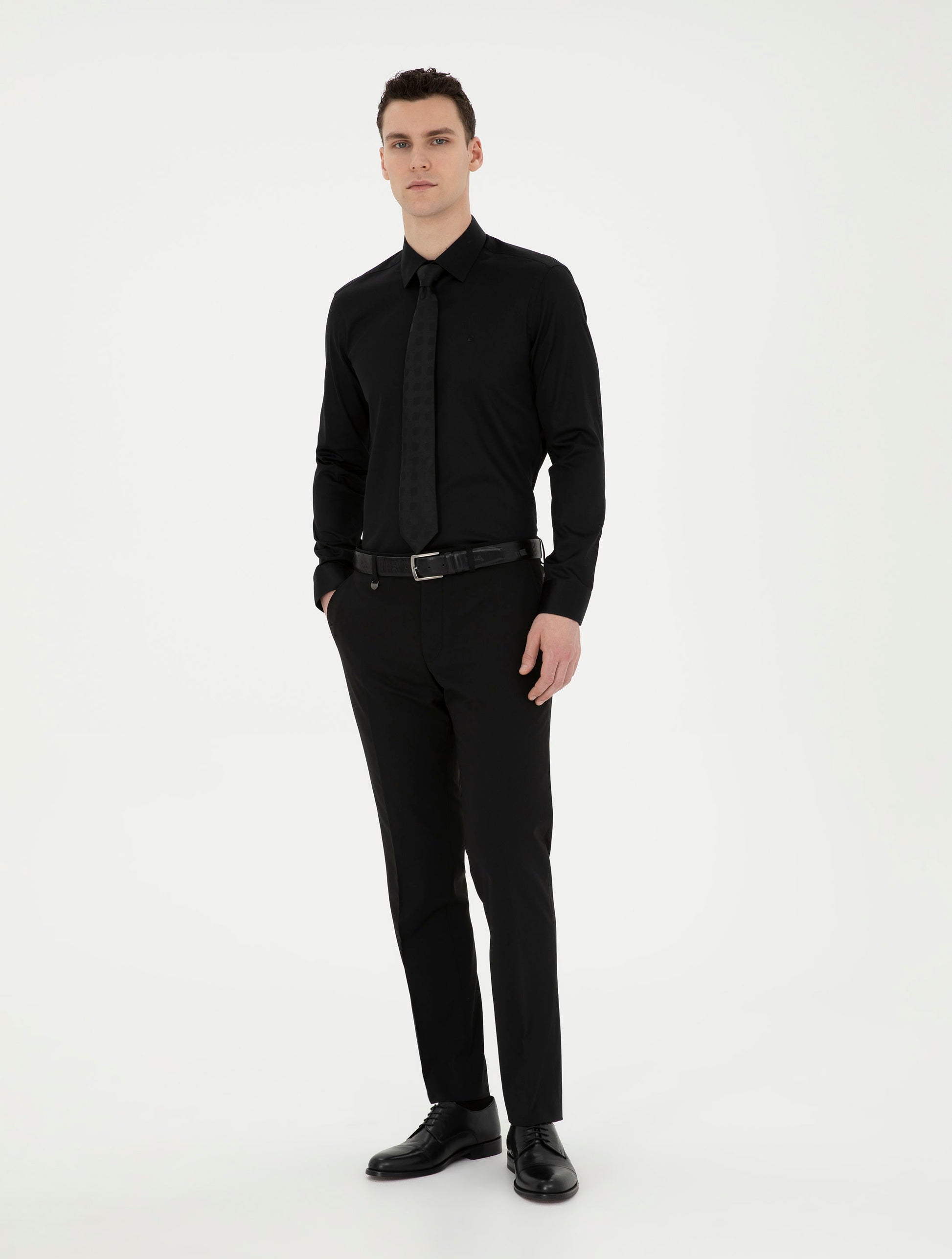 Black Slim Fit Long Sleeve Basic Shirt