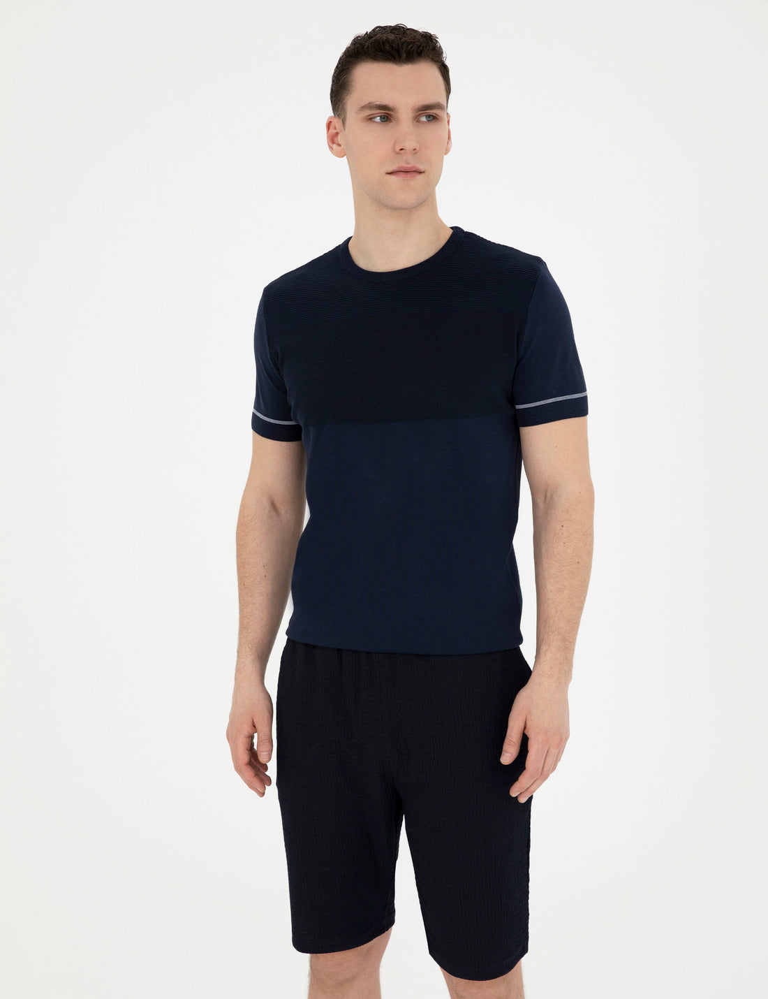 Navy Blue Slim Fit Crew Neck Sweater T-Shirt