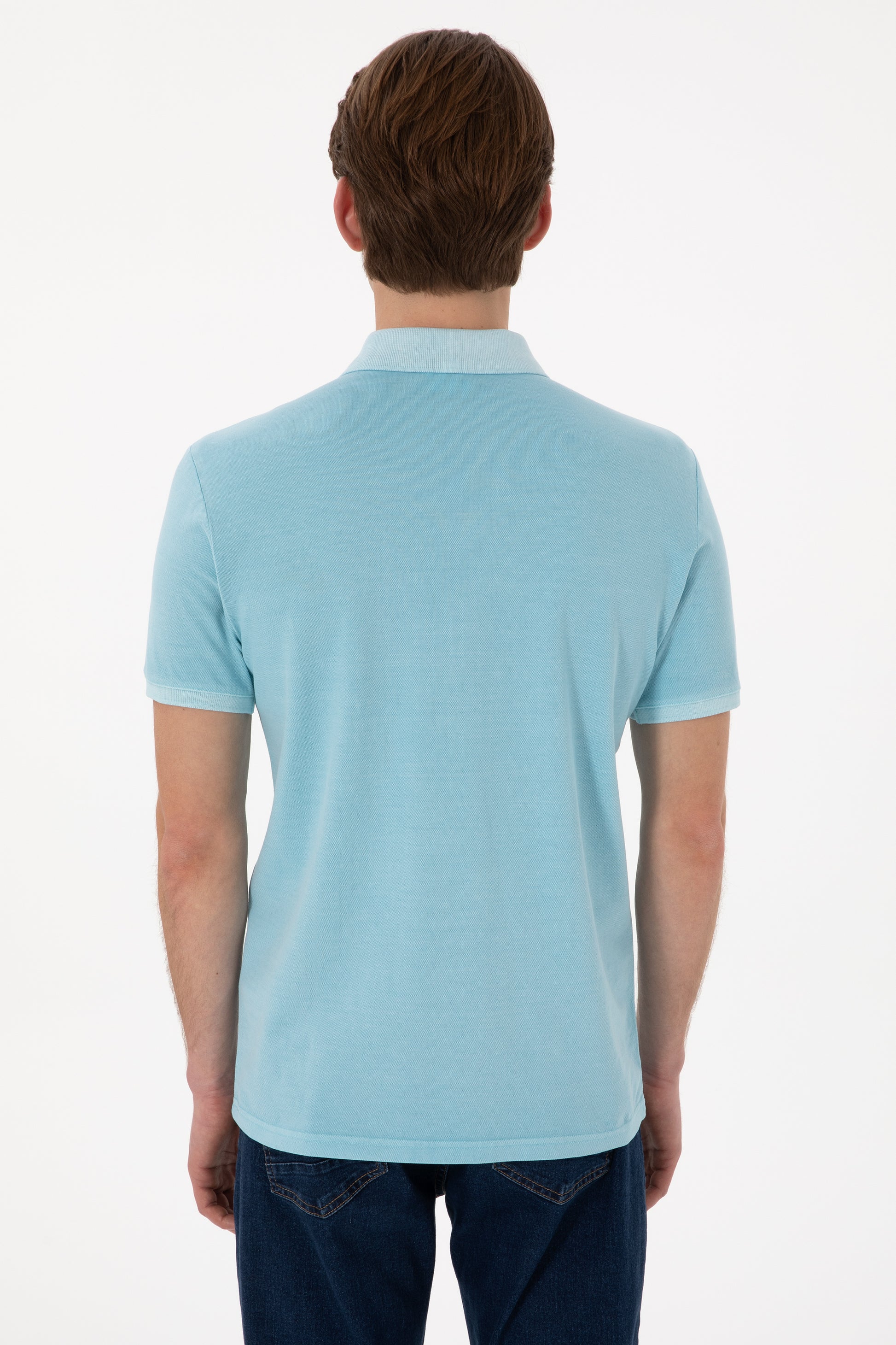 Men's Slim Fit Polo Neck Light Blue Wash Basic T-Shirt