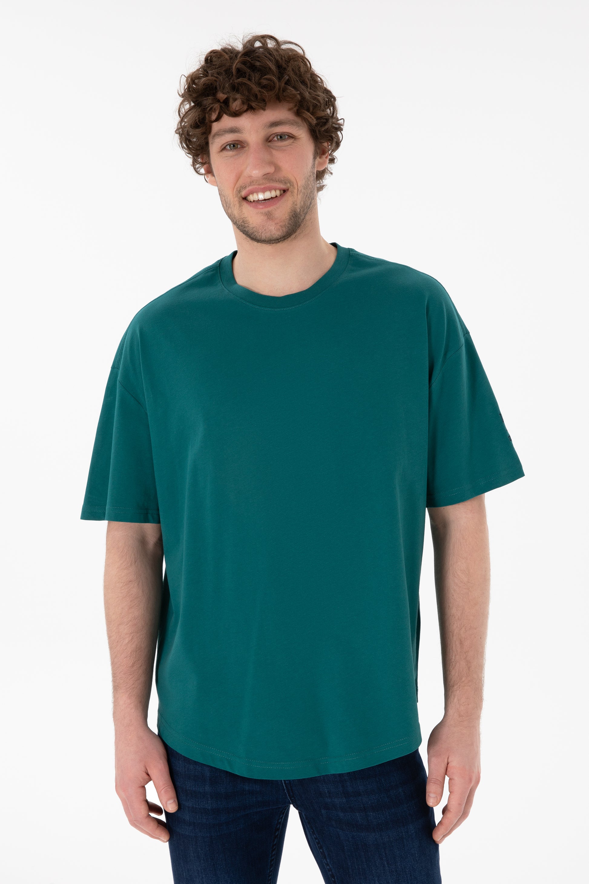 Men's Long Fit Crew Neck Dark Green Basic T-Shirt