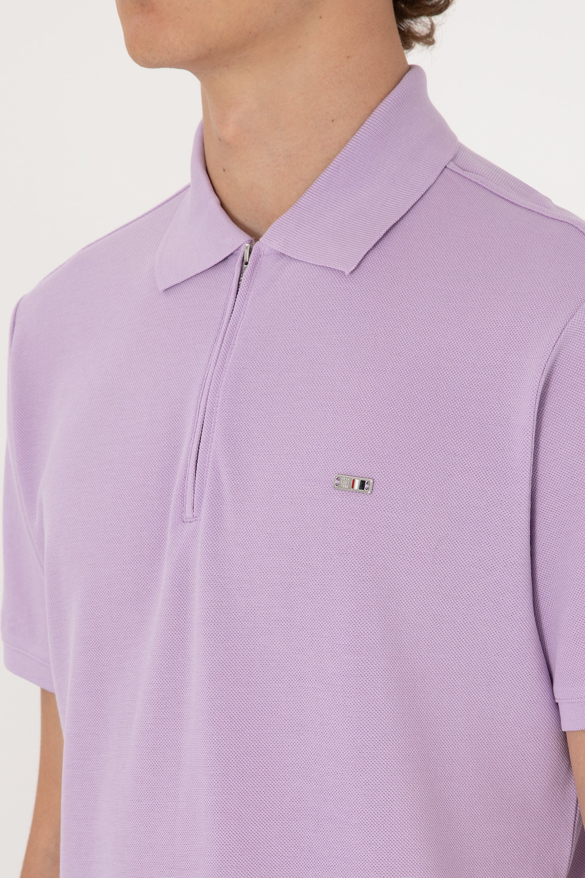 Men's Regular Fit Zipper Lilac T-Shirt