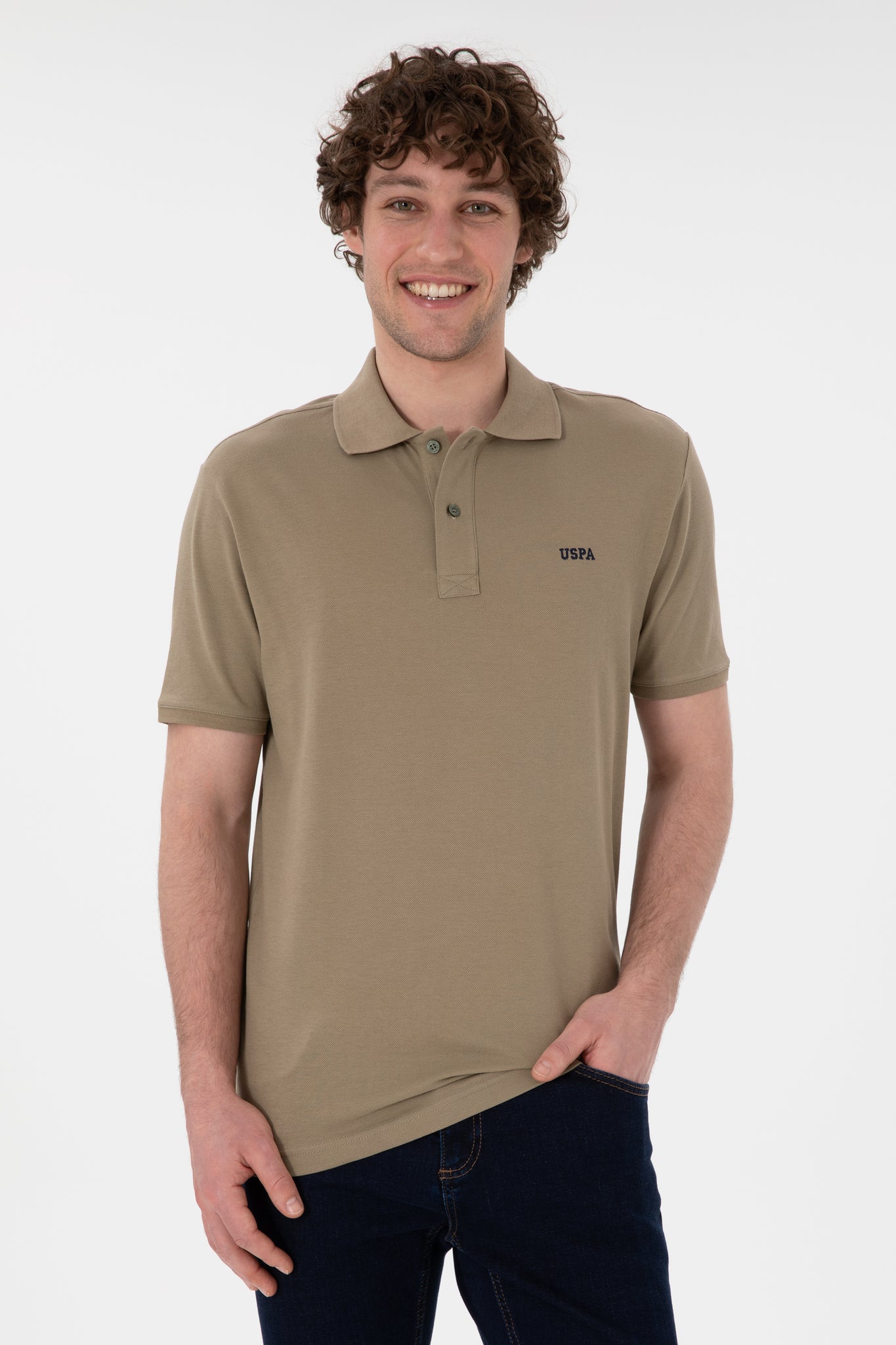 Men's Regular Fit Polo Neck Khaki Basic T-Shirt