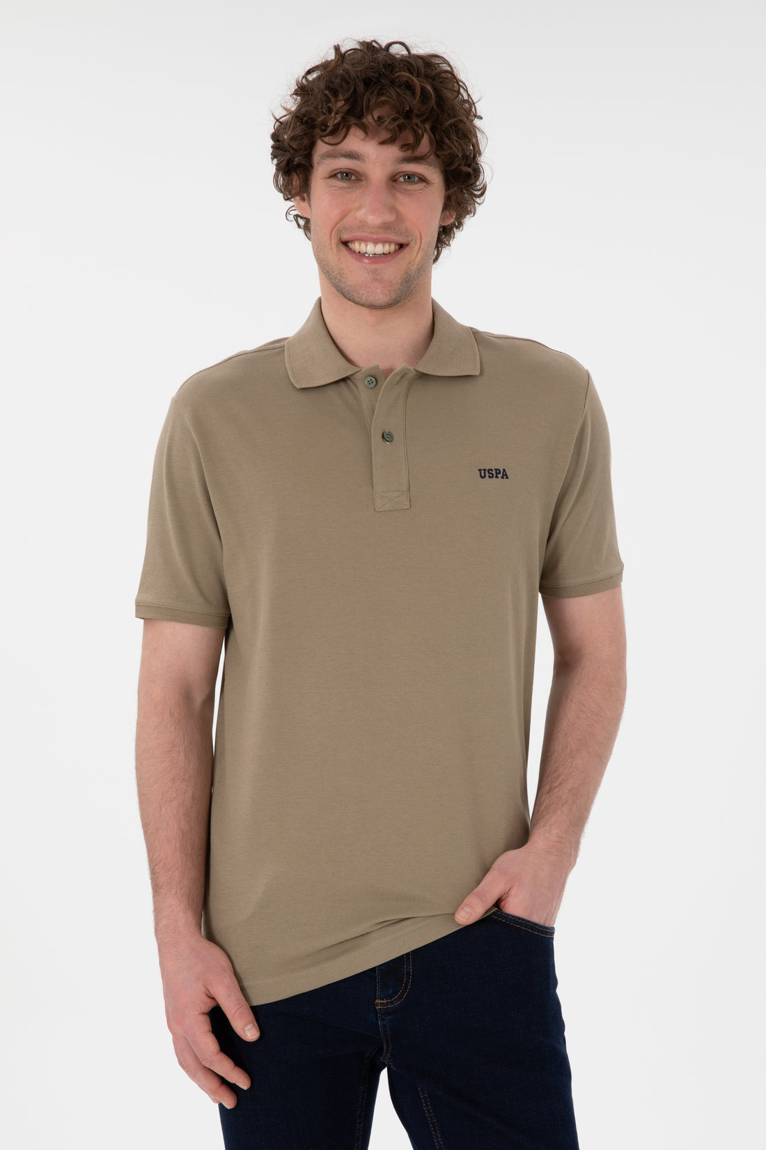 Men's Regular Fit Polo Neck Khaki Basic T-Shirt