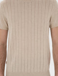 Beige Linen Blended Regular Fit Crew Neck Sweater T-Shirt