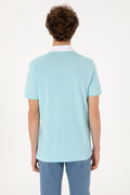 Men's Regular Fit Polo Neck Aqua T-Shirt