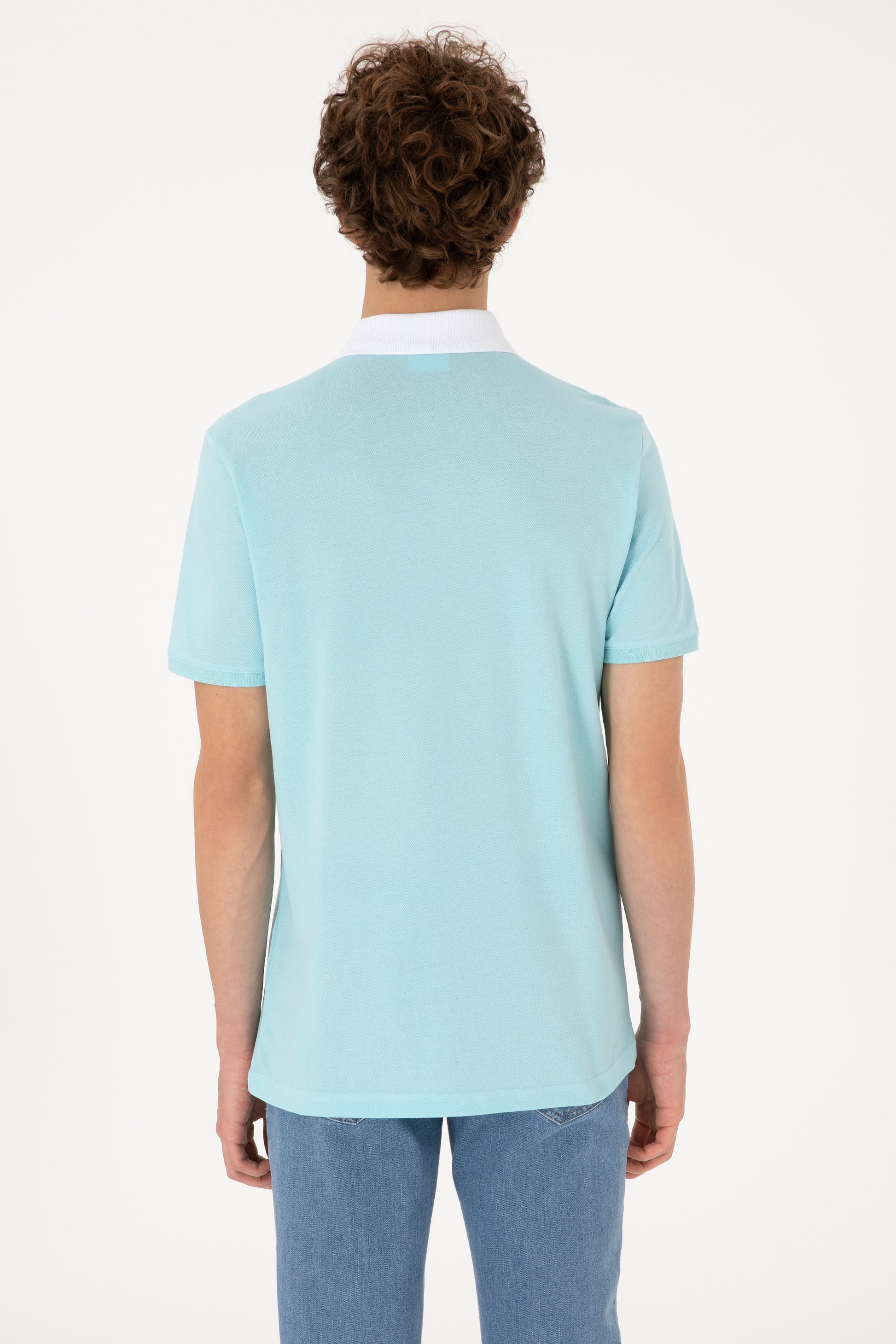Men's Regular Fit Polo Neck Aqua T-Shirt